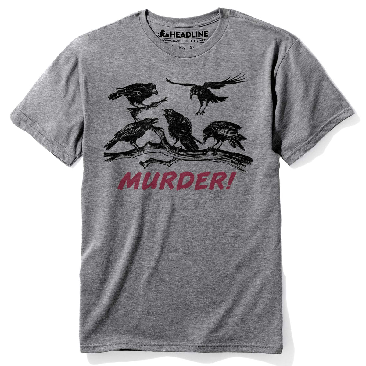 Men&#39;s Murder Of Crows Vintage Spooky Birds Graphic T-Shirt | Designer Pun Blood Tee | Solid Threads