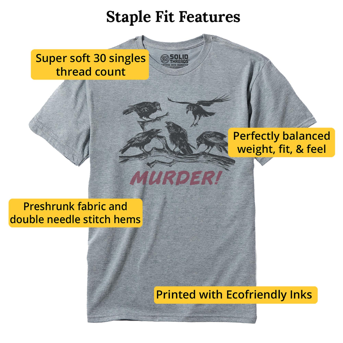 Murder Of Crows Vintage Staple T-shirt in Ash Heather - Fit Attributes
