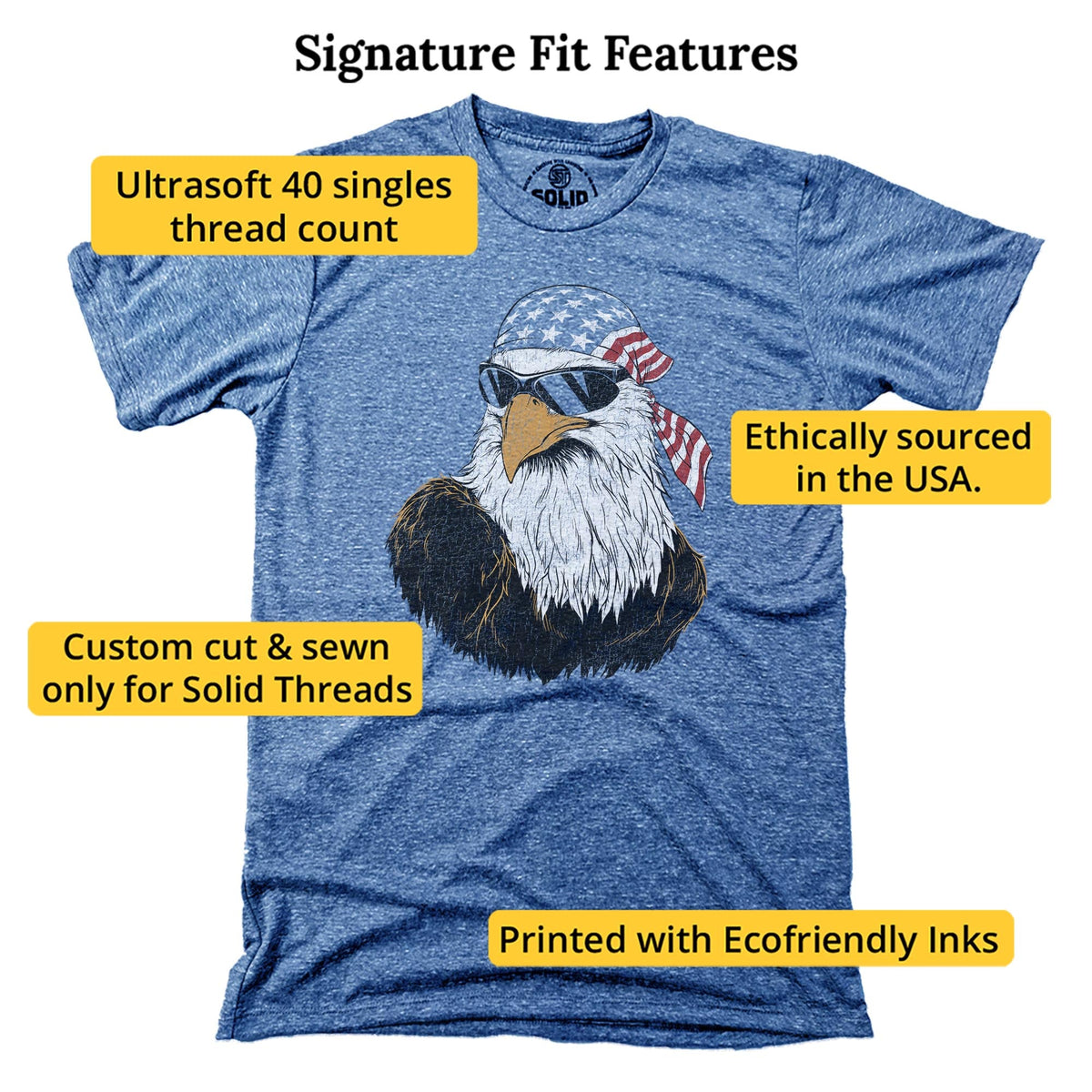 Patriotic Eagle Funny Signature T-shirt in Triblend Royal - Fit Attributes