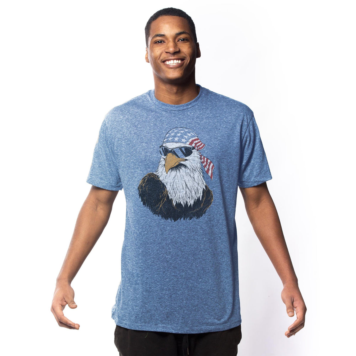 Patriotic Eagle Funny Signature T-shirt in Triblend Royal On Model - Front View