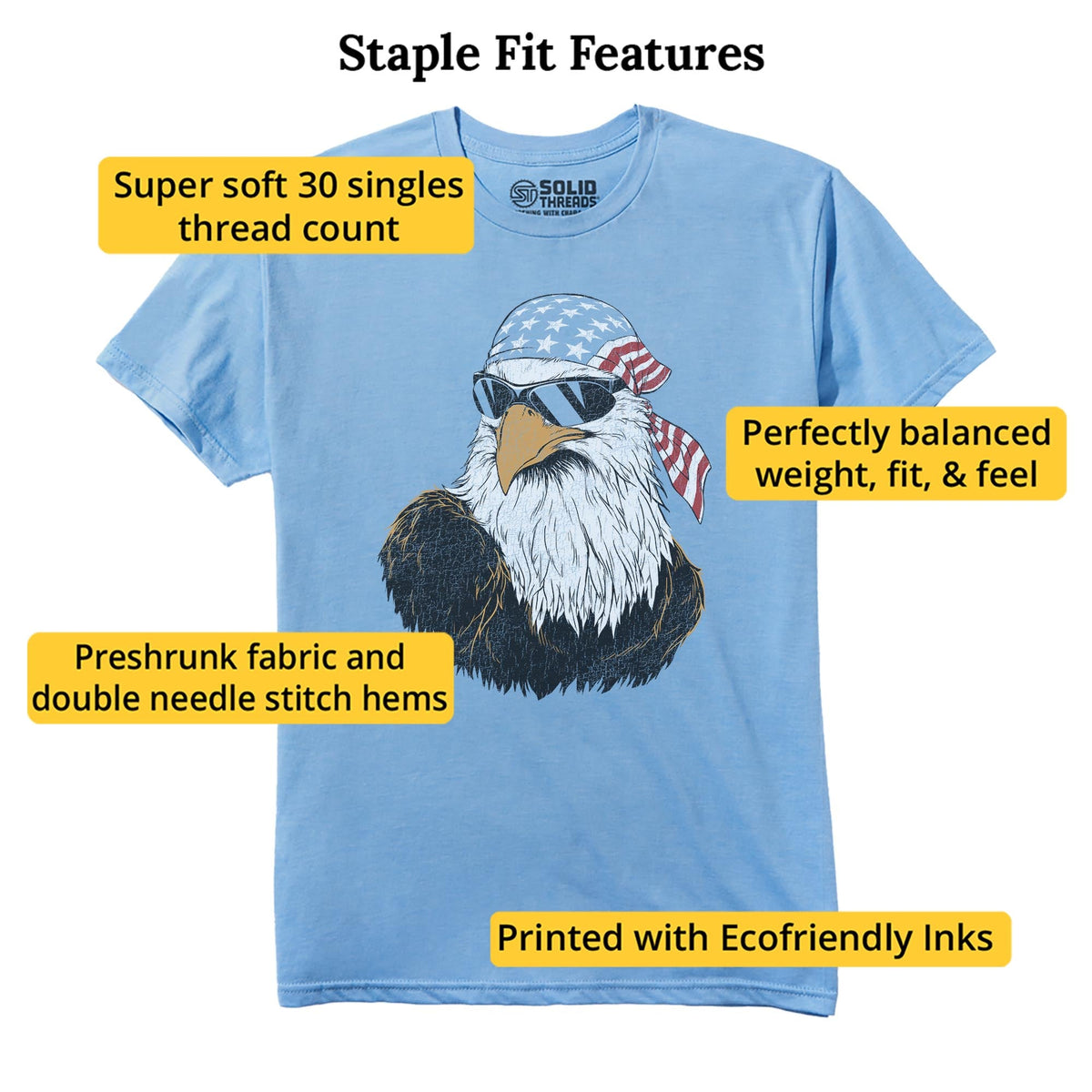 Patriotic Eagle Funny Staple T-shirt in Light Blue Heather - Fit Attributes