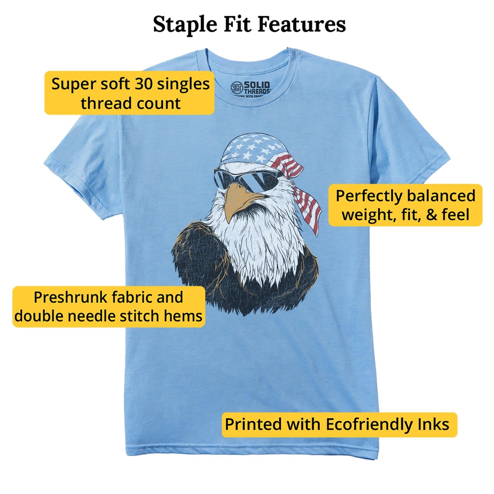 Patriotic Eagle Funny Staple T-shirt in Light Blue Heather - Fit Attributes