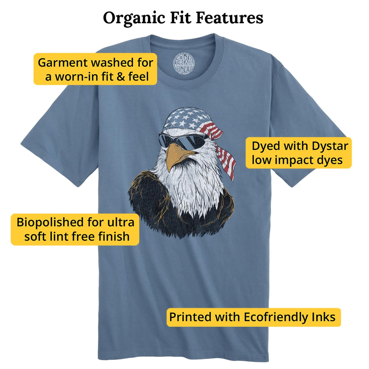 Patriotic Eagle Funny Organic T-shirt in Slate - Fit Attributes