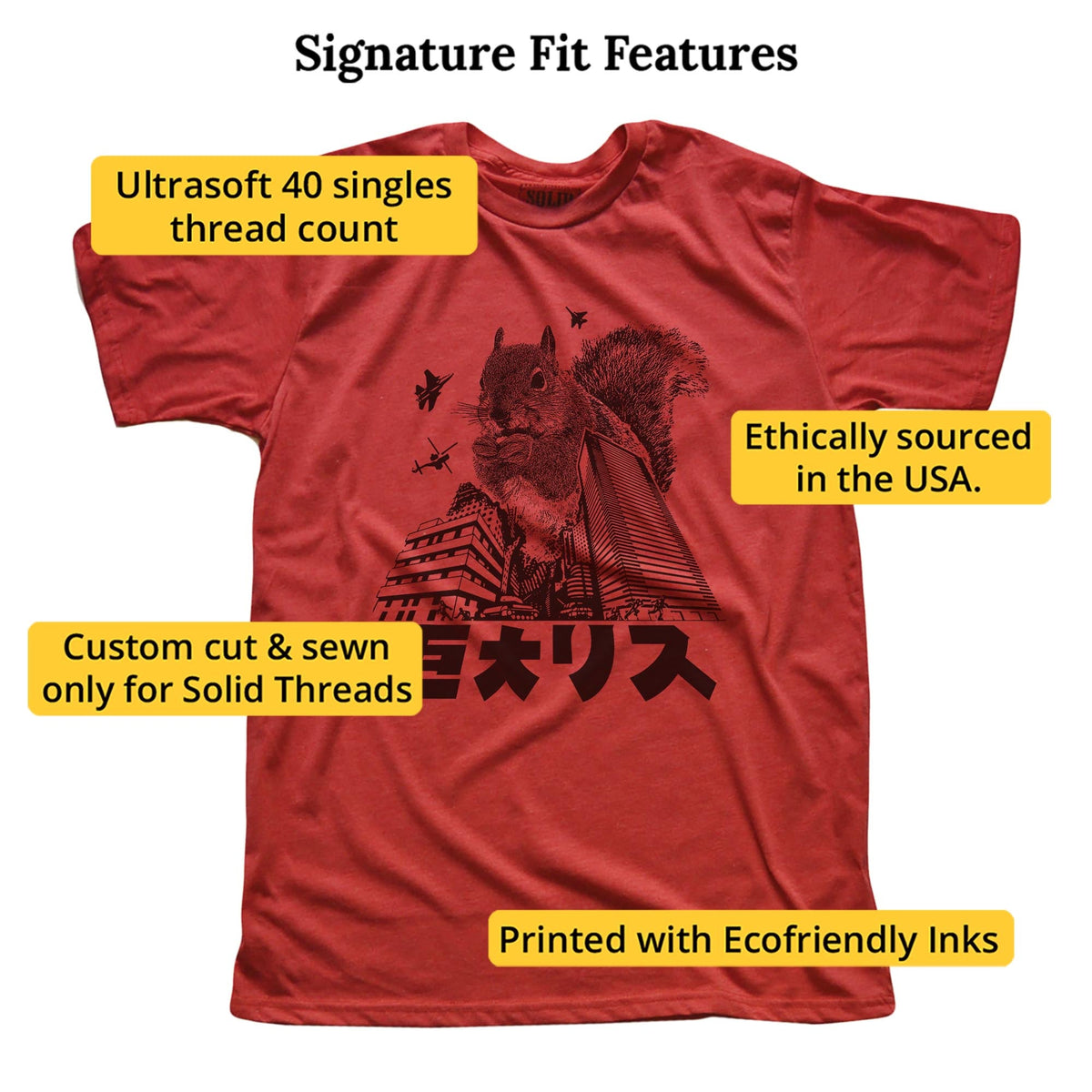 Squirrelzilla Funny Signature T-shirt in Red - Fit Attributes