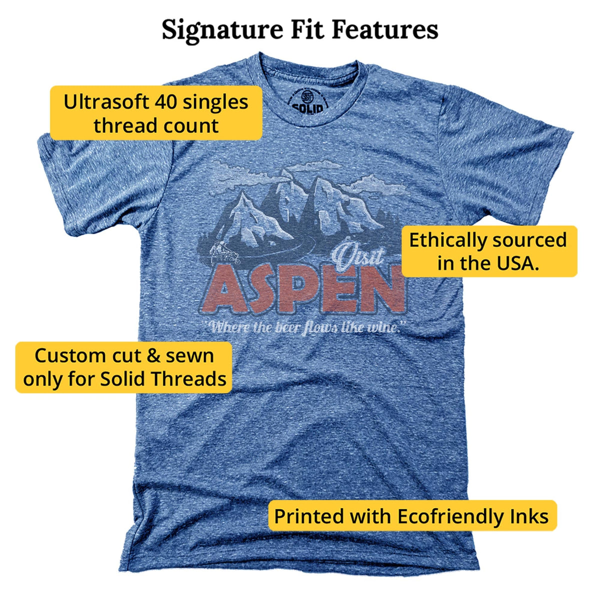 Aspen Vintage Signature T-shirt in Triblend Royal - Fit Attributes