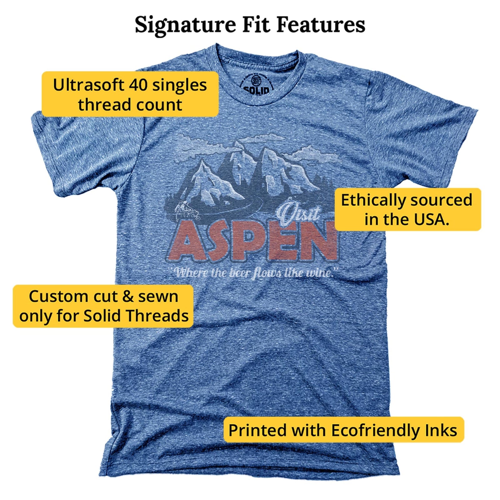 Aspen Vintage Signature T-shirt in Triblend Royal - Fit Attributes