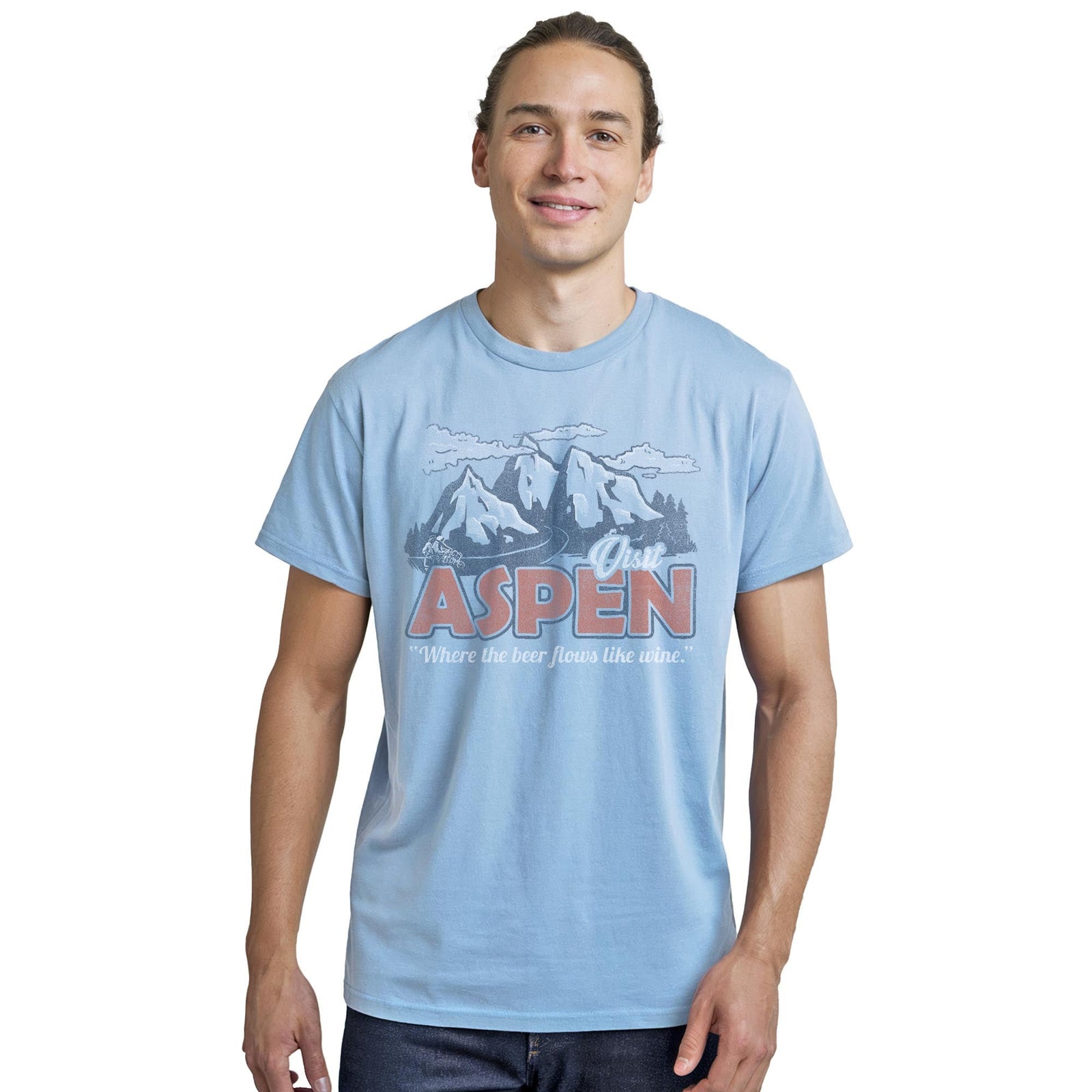 Aspen Vintage Staple T-shirt in Light Blue Heather On Model - Front View