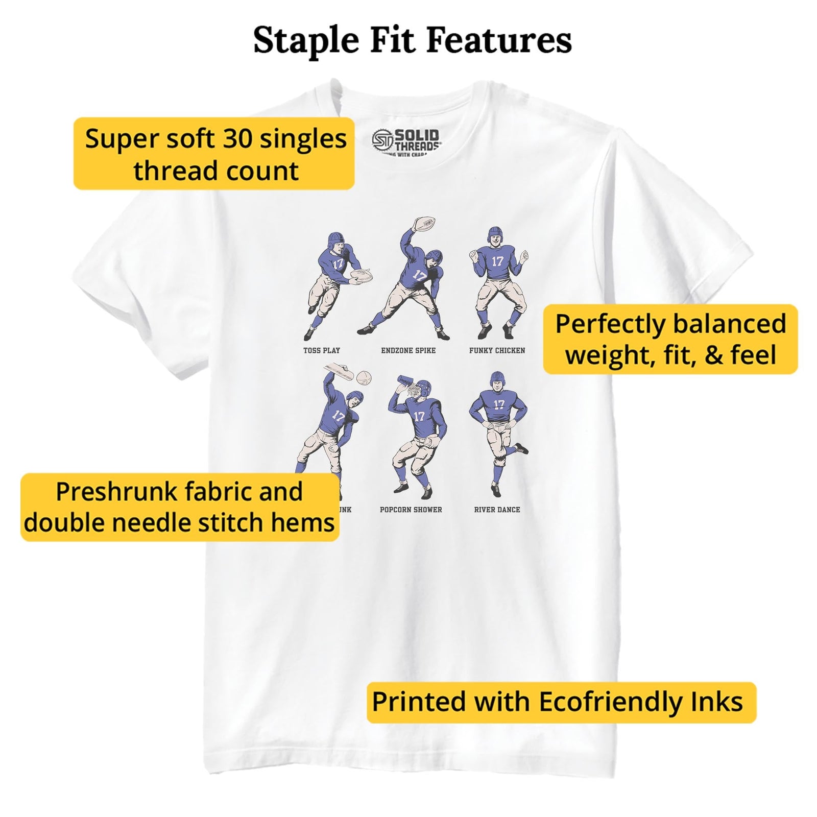 Football Fundamentals Funny Staple T-shirt in White - Fit Attributes