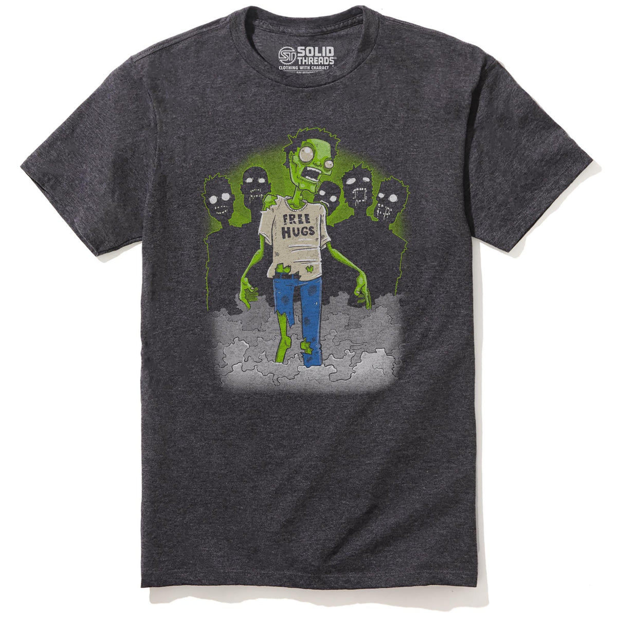 Free Hugs Funny Staple T-shirt in Charcoal Heather - Front View