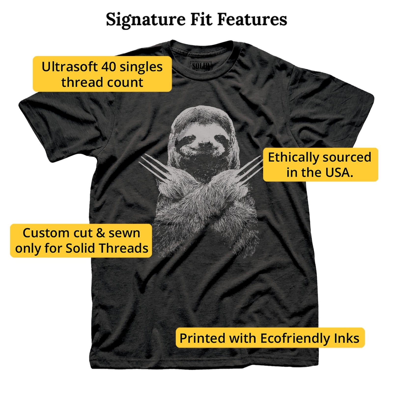 Slotherine Funny Signature T-shirt in Dark Charcoal - Fit Attributes