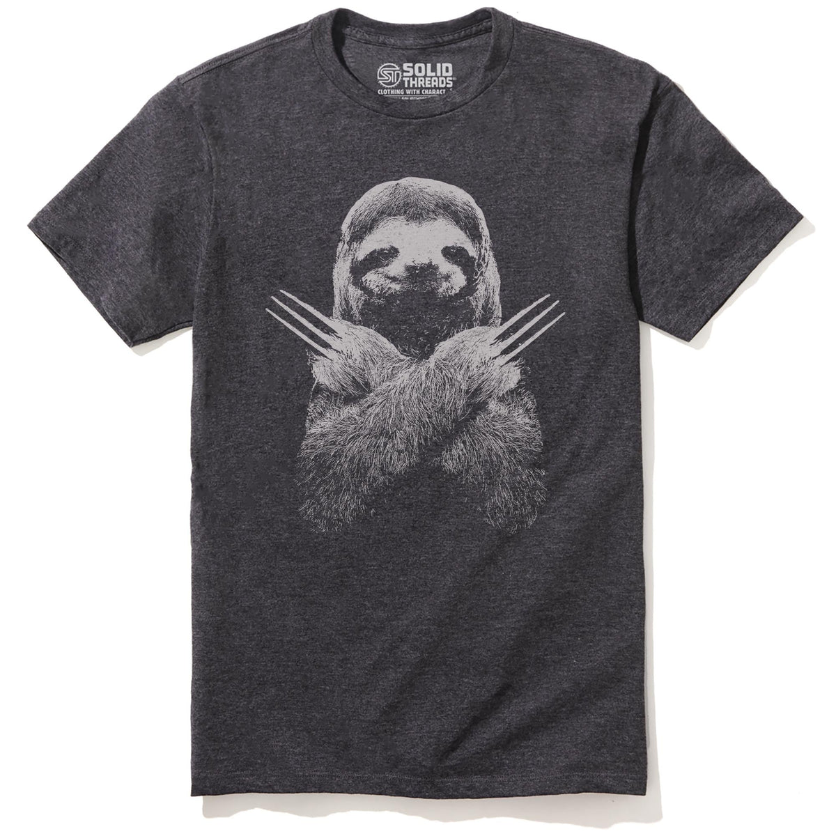 Slotherine Funny Staple T-shirt in Charcoal Heather - Front View