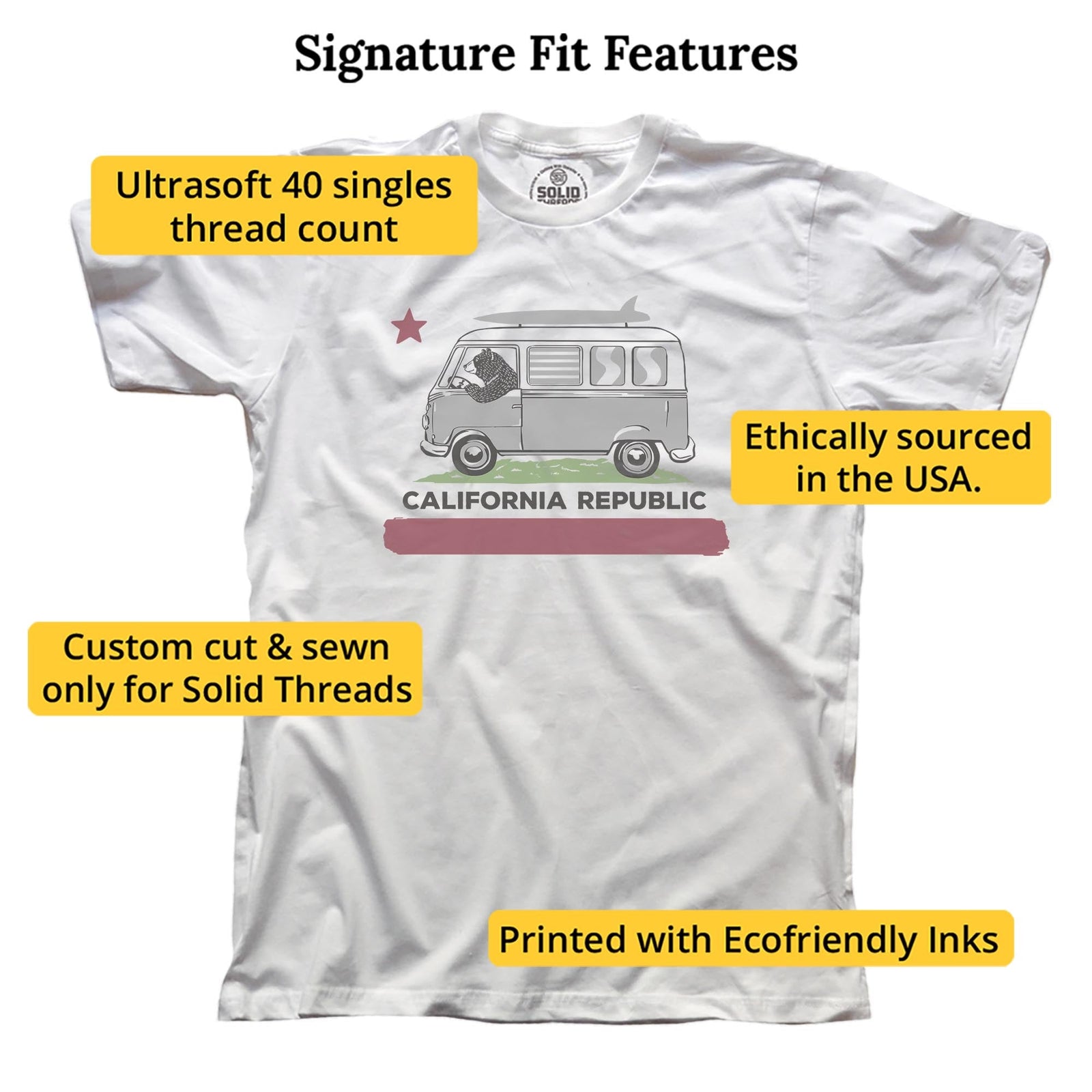 Surfer Bear Vintage Signature T-shirt in White - Fit Attributes