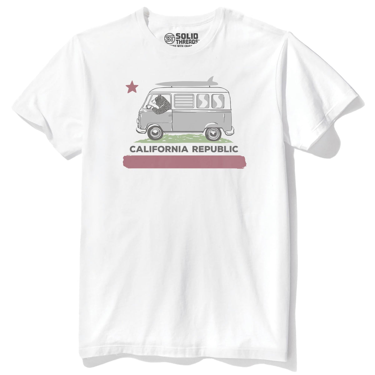 Surfer Bear Vintage Staple T-shirt in White - Front View