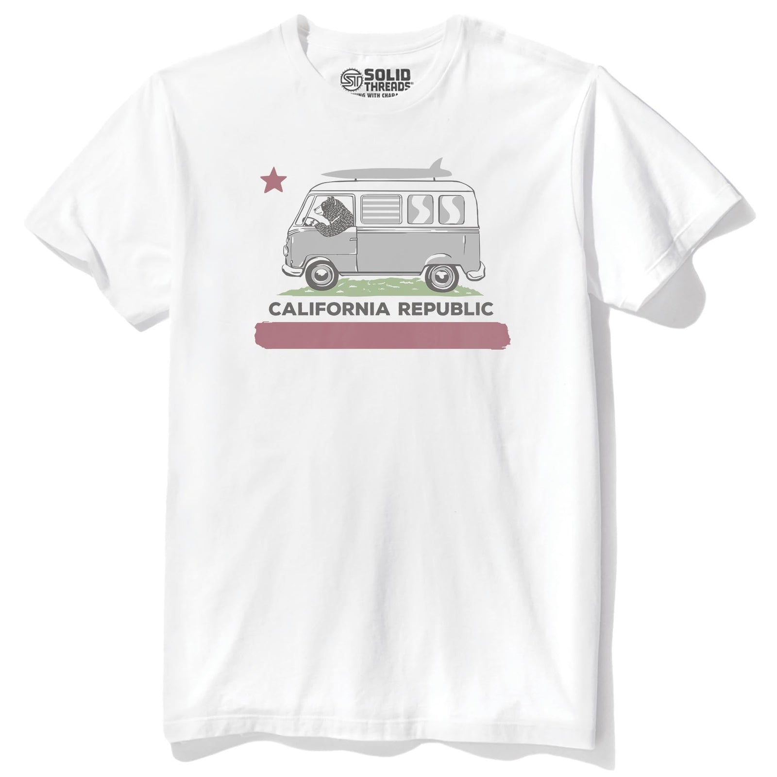 Surfer Bear Vintage Staple T-shirt in White - Front View