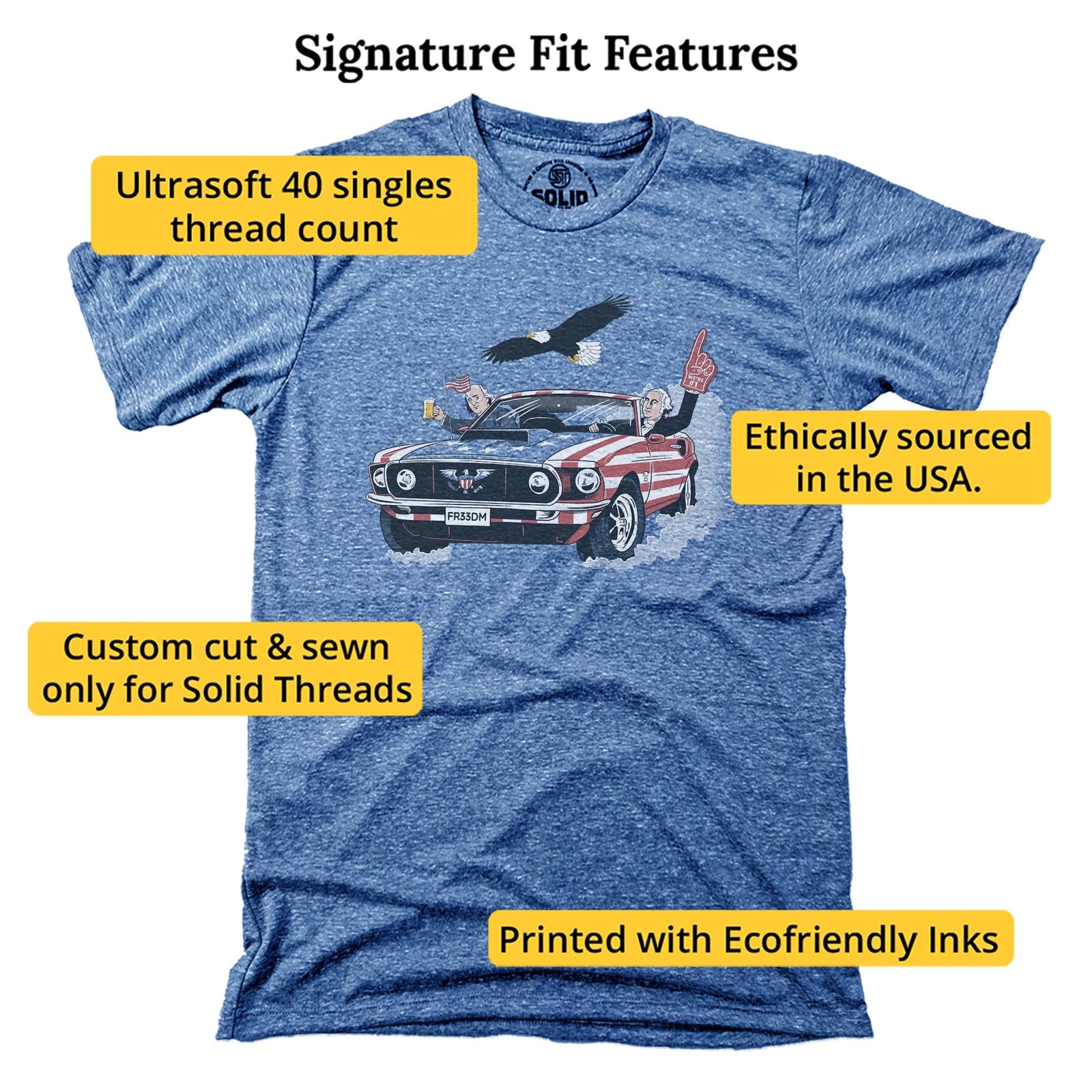 Usa! Usa! Usa! Funny Signature T-shirt in Triblend Royal - Fit Attributes