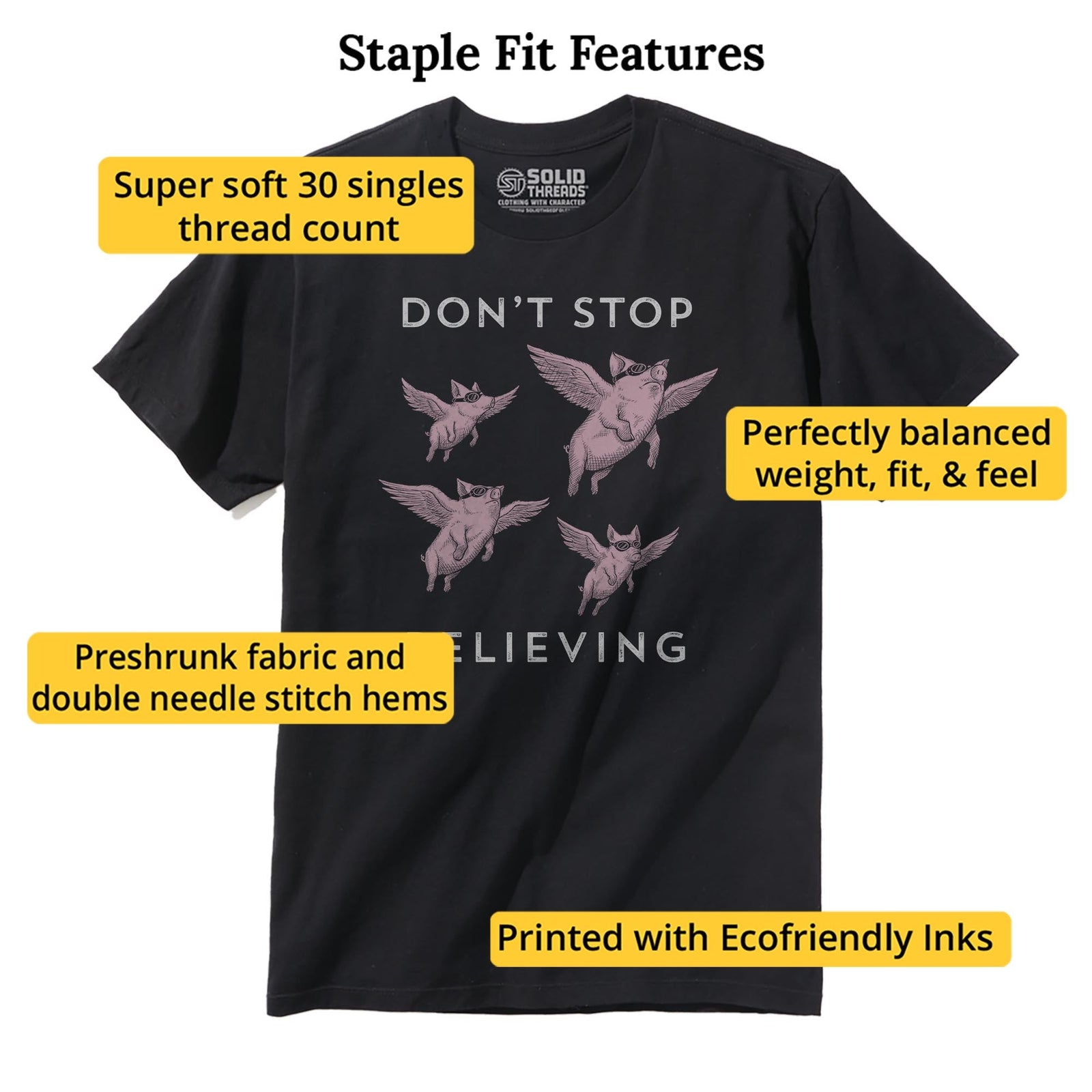 Don't Stop Believing Cool Staple T-shirt in Black - Fit Attributes