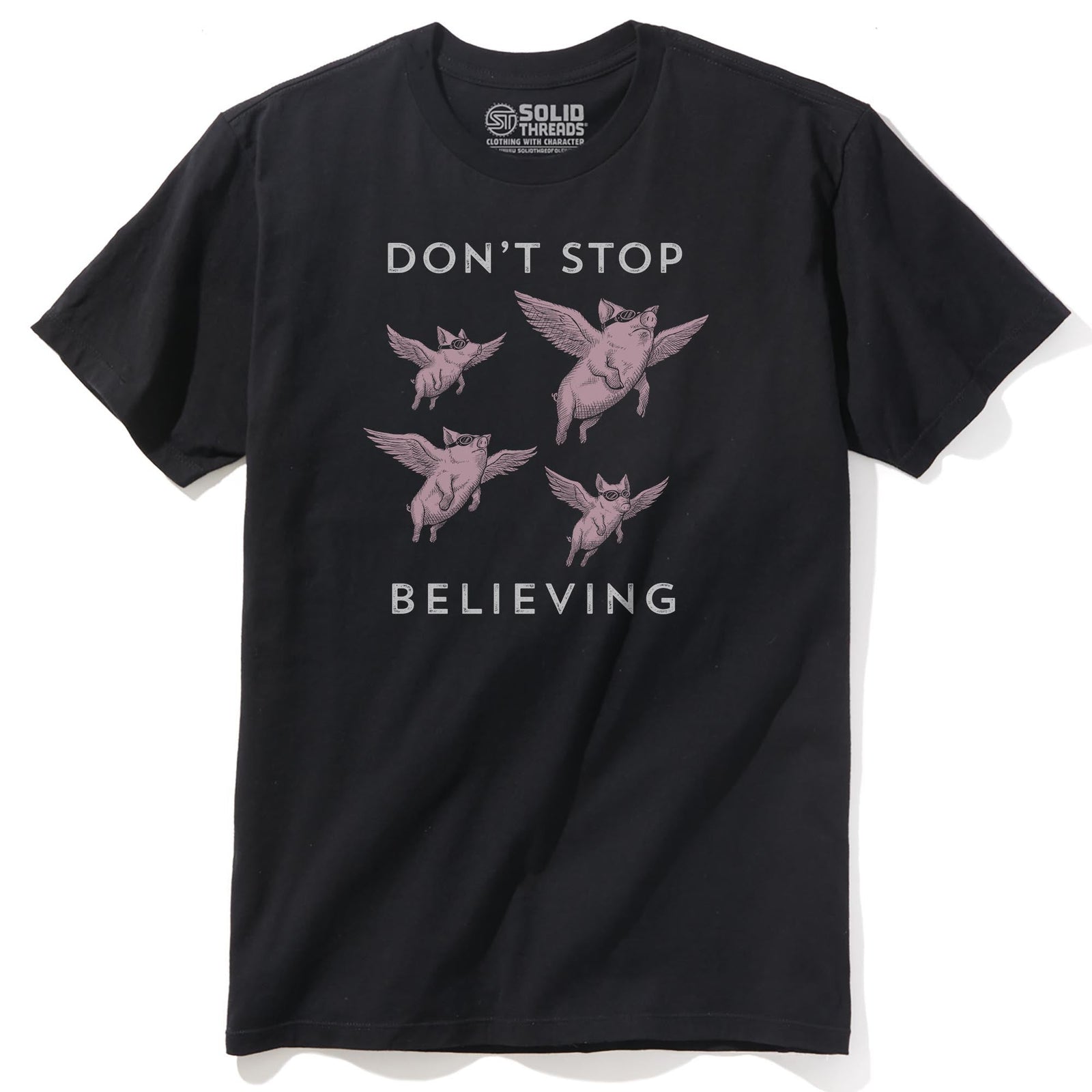 Don't Stop Believing Cool Staple T-shirt in Black - Front View