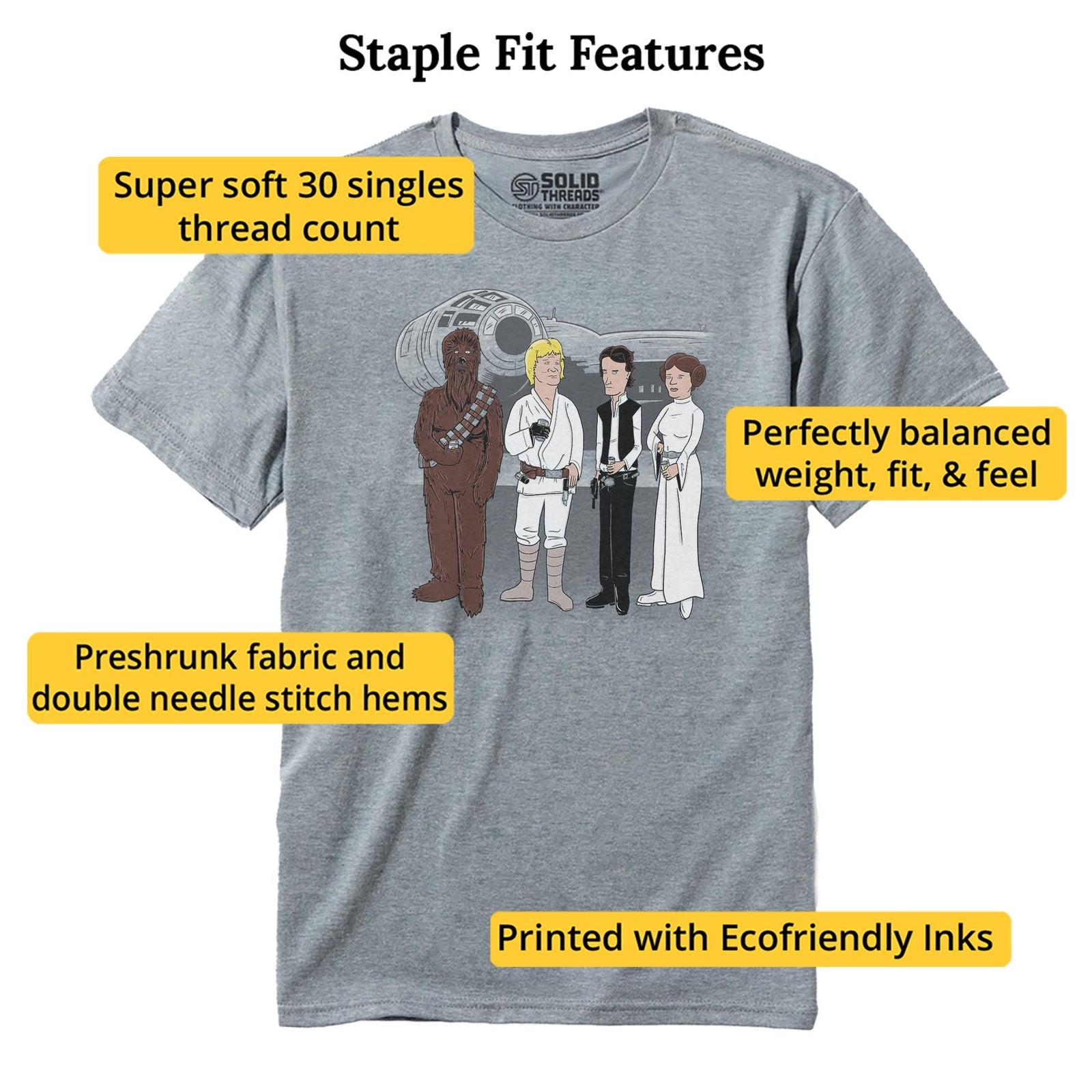 King Of The Galaxy Designer Staple T-shirt in Ash Heather - Fit Attributes