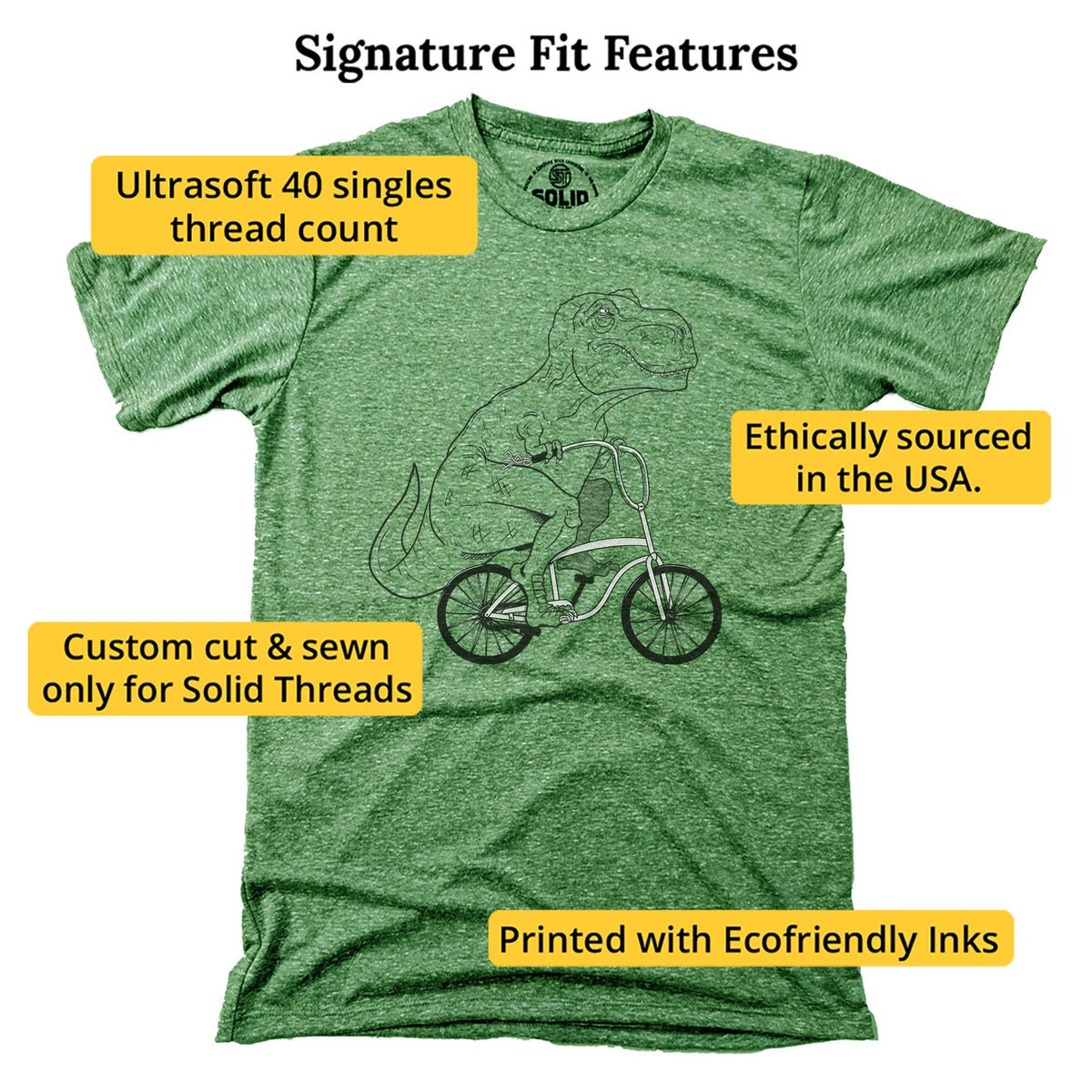 T-rex Beach Cruiser Vintage Signature T-shirt in Triblend Kelly - Fit Attributes