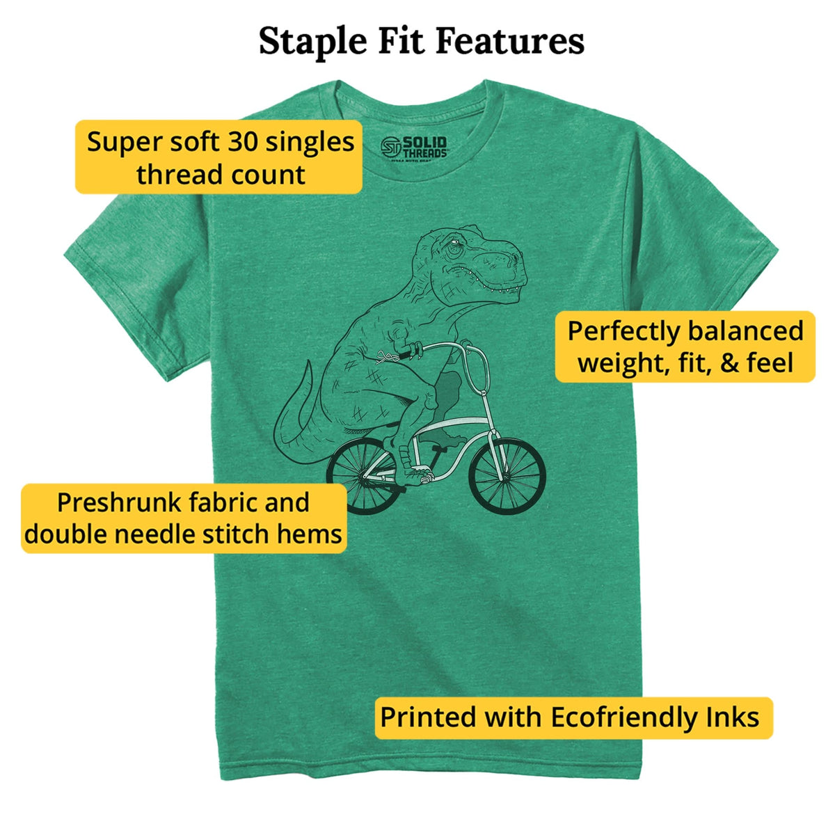 T-rex Beach Cruiser Vintage Staple T-shirt in Kelly Heather - Fit Attributes