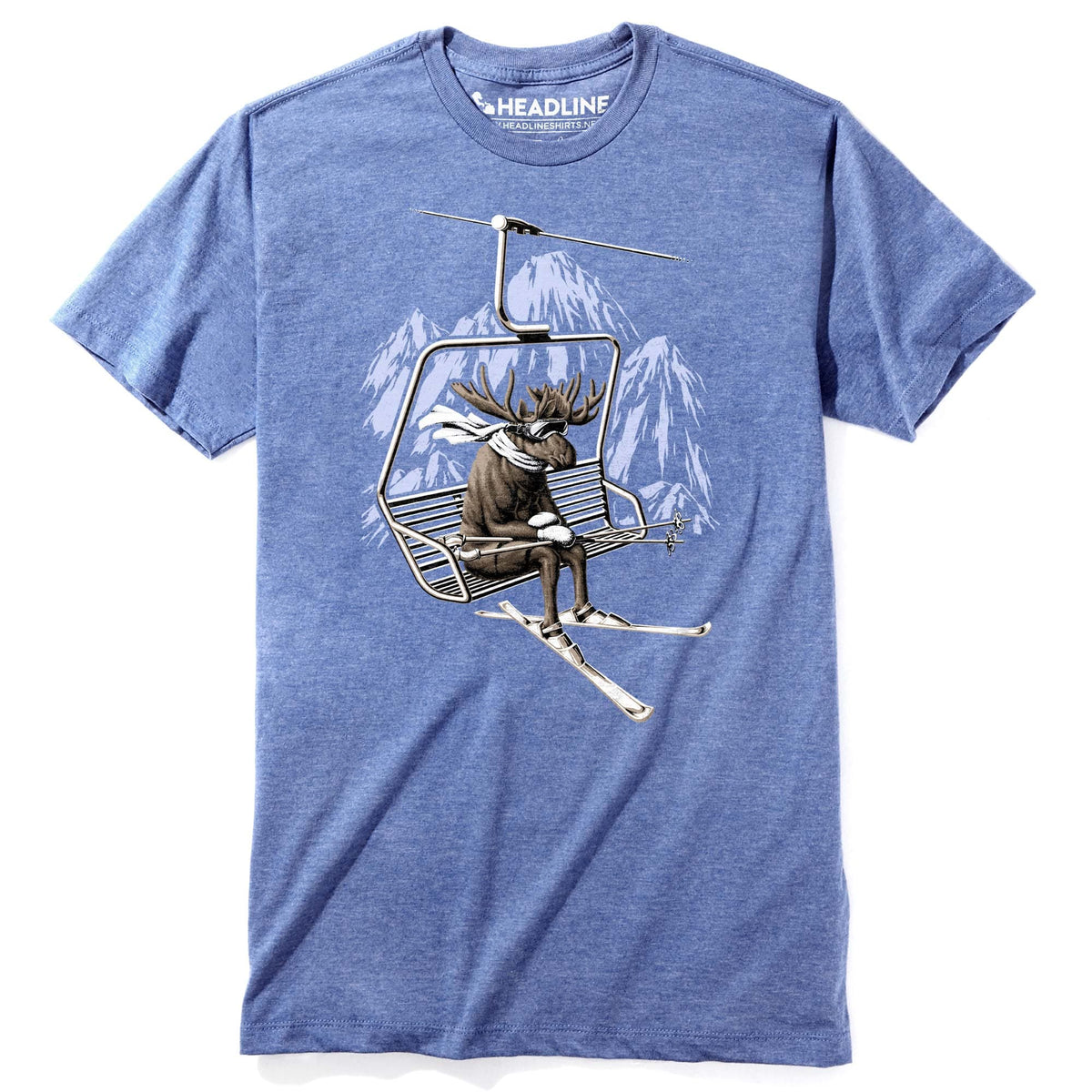 Men&#39;s Vacation Moose Funny Graphic T Shirt | Vintage Ski Lift Winter Tee | Solid Threads