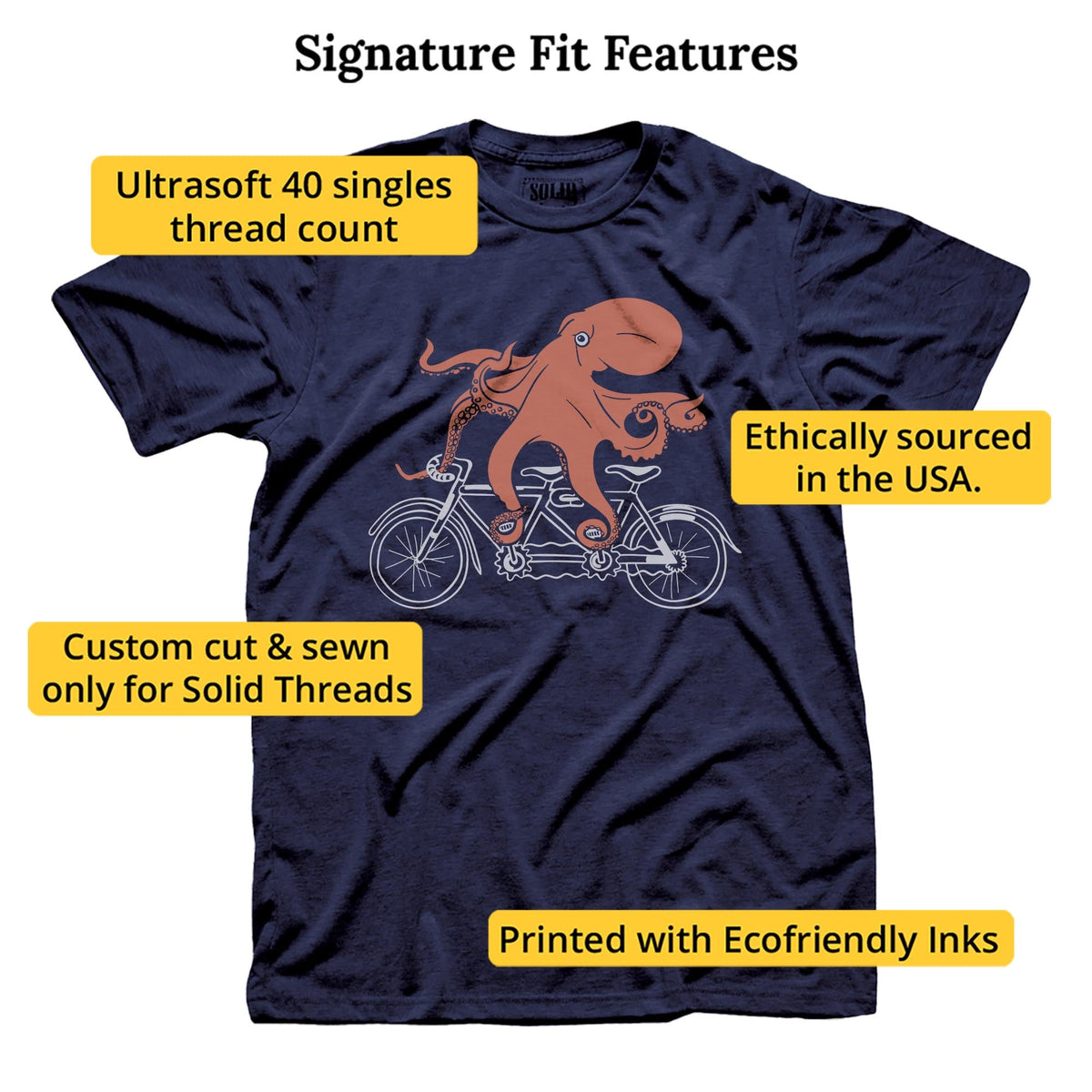 Octopedal Cool Signature T-shirt in Navy - Fit Attributes