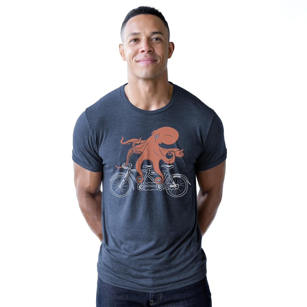 Octopedal Cool Staple T-shirt in Navy Heather On Model - Front View