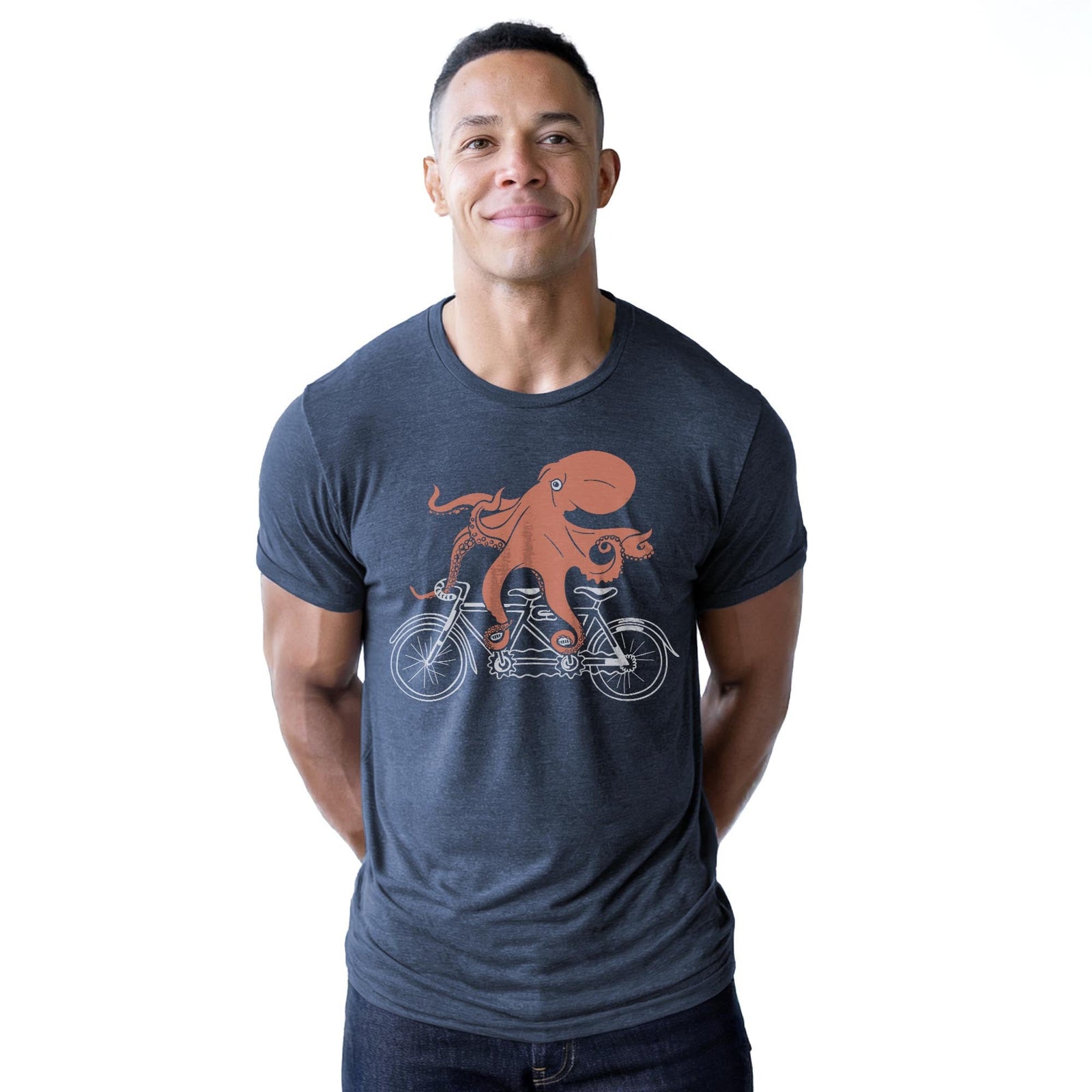 Octopedal Cool Staple T-shirt in Navy Heather On Model - Front View