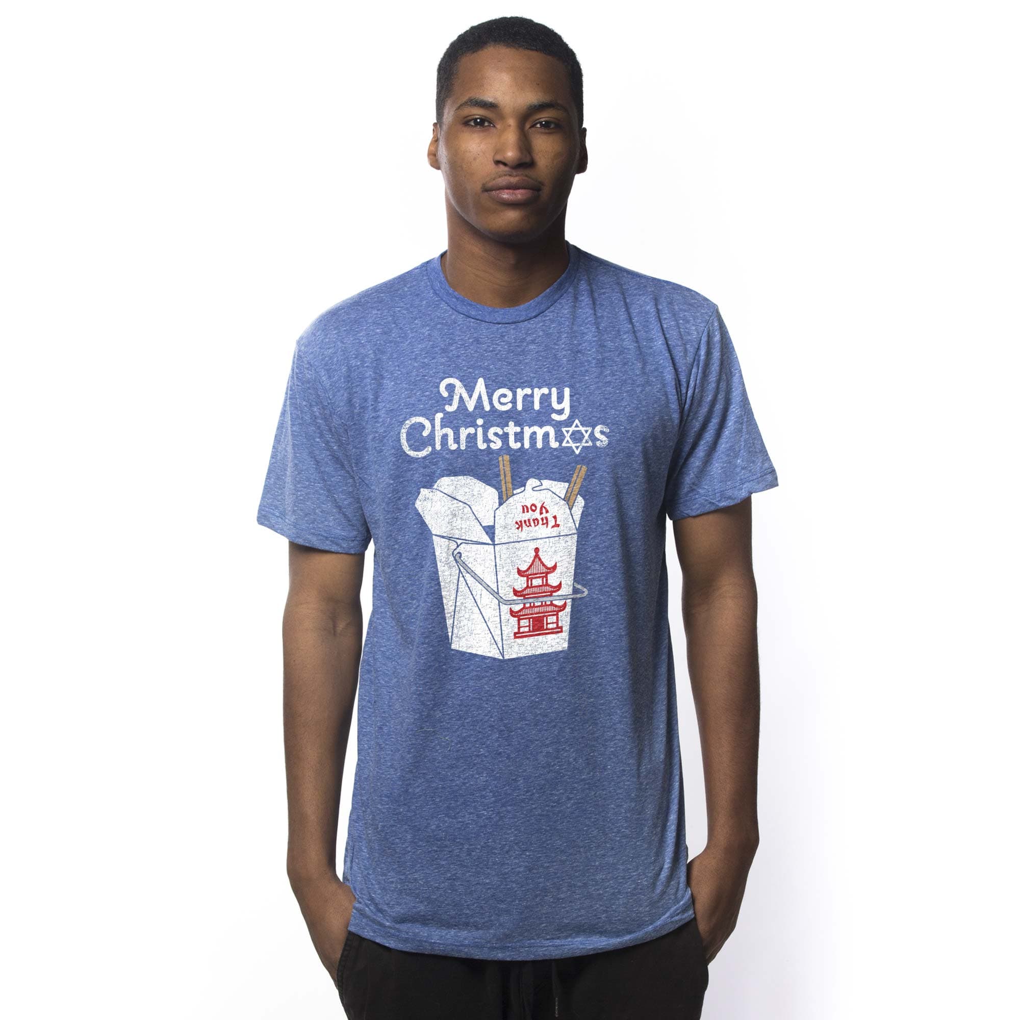 Men's Jewish Christmas Funny Graphic T-Shirt | Designer Chinese Food Ironic Tee | Solid Threads