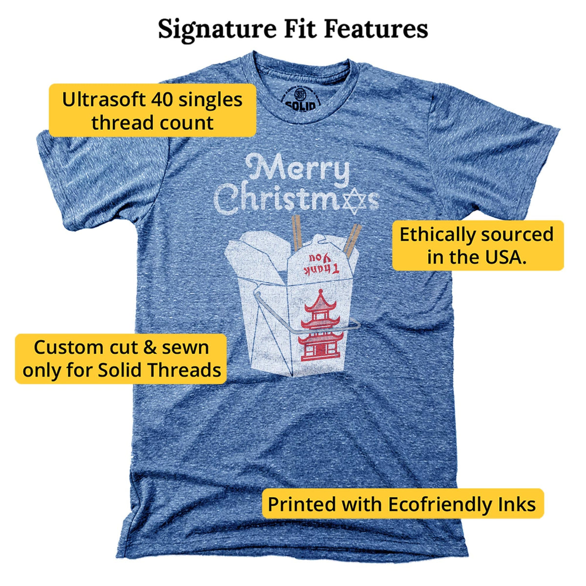 Jewish Christmas Funny Signature T-shirt in Triblend Royal - Fit Attributes