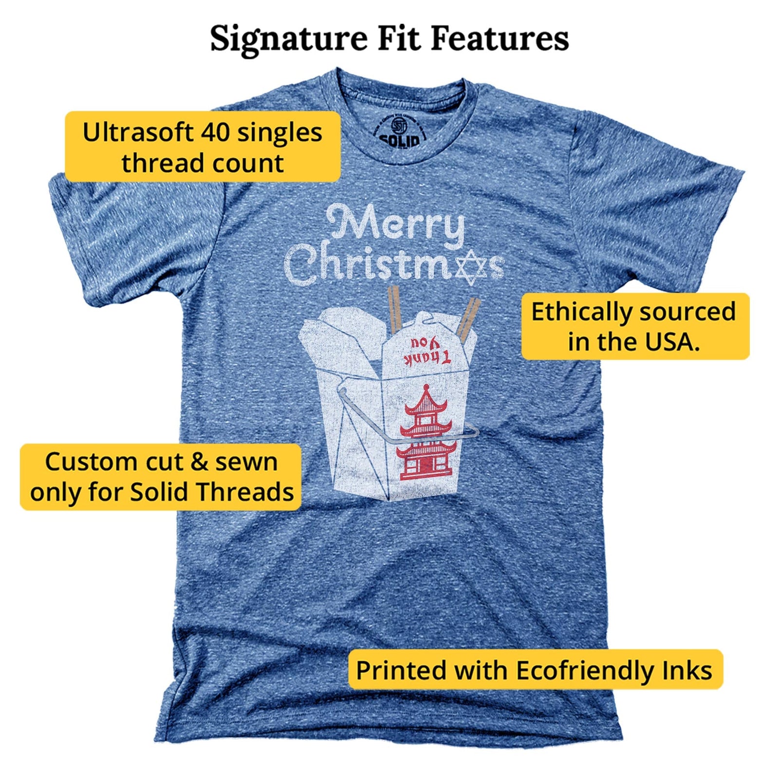 Jewish Christmas Funny Signature T-shirt in Triblend Royal - Fit Attributes