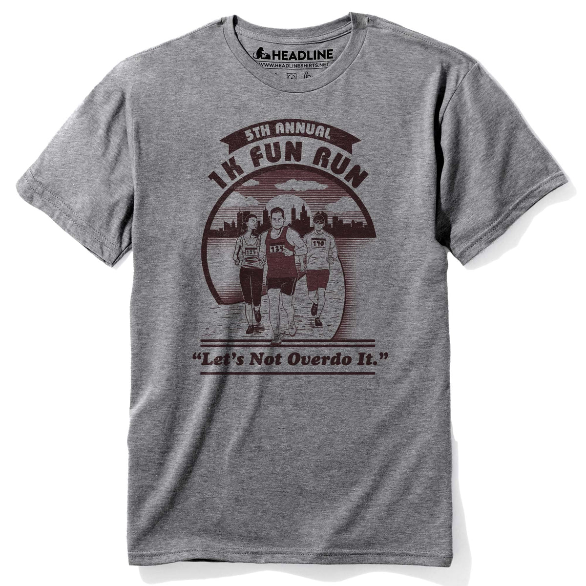 Men&#39;s 1K Fun Run Funny Lazy Athlete Graphic T-Shirt | Vintage Marathon Parody Tee | Solid Threads