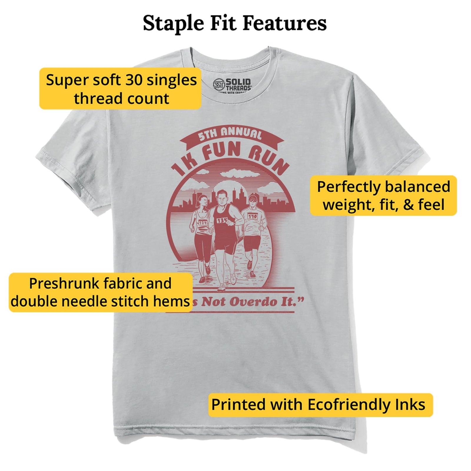 1k Fun Run Funny Staple T-shirt in Silver - Fit Attributes