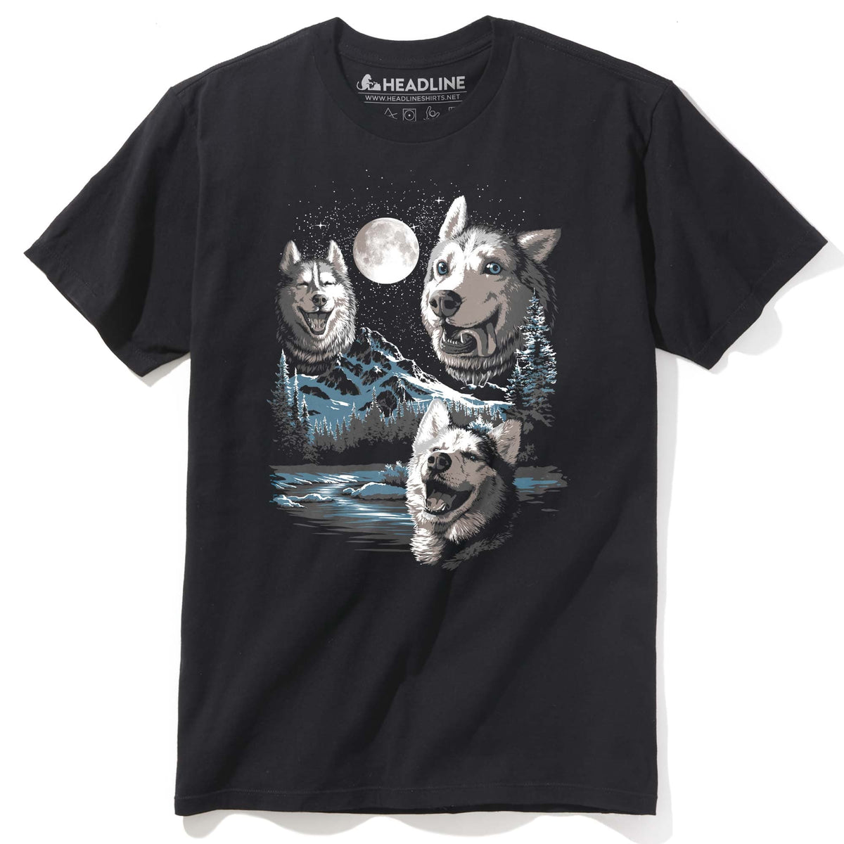 Men&#39;s Three Derp Huskies Funny Graphic T-Shirt | Vintage Dogs Moon  Tee | Solid Threads