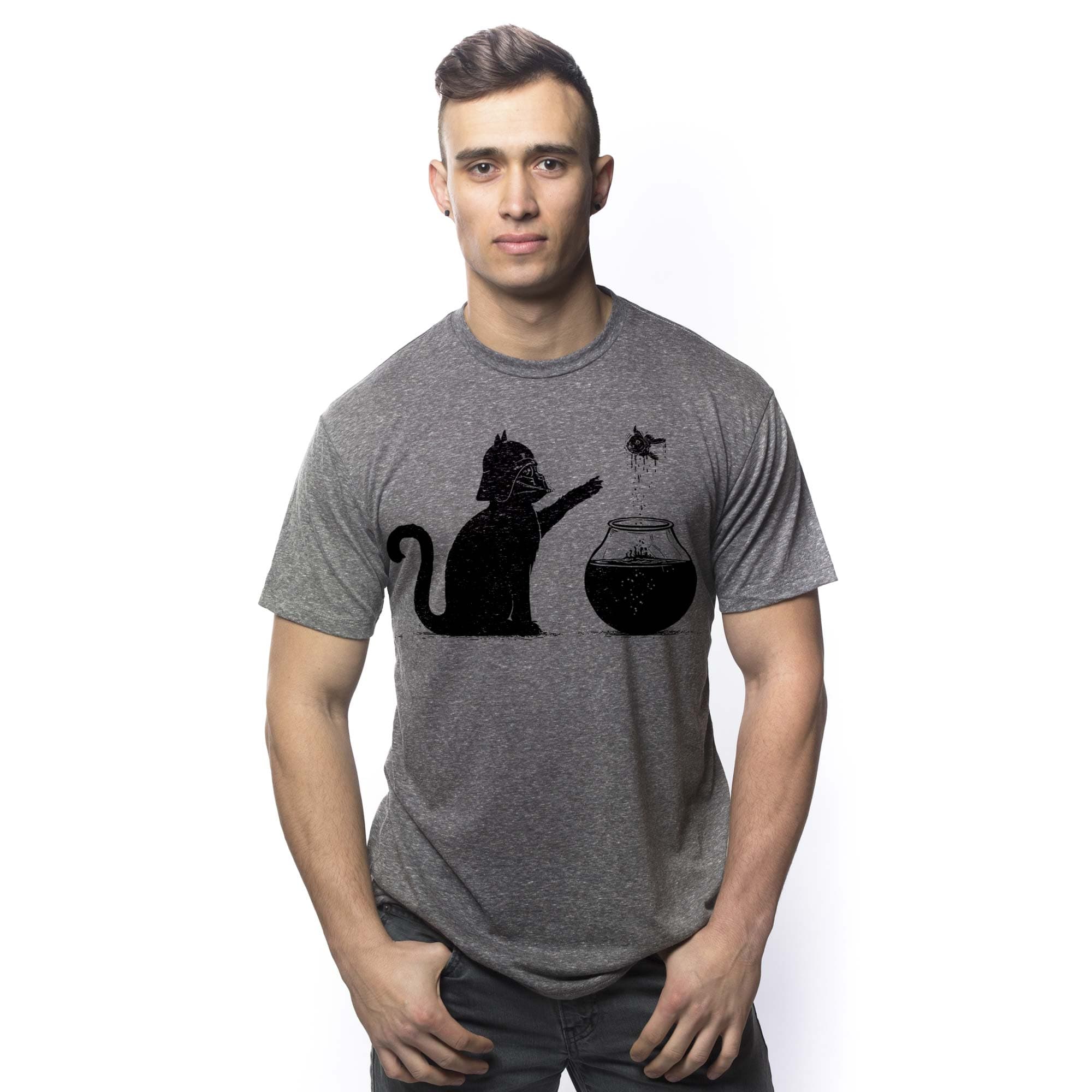 Men's All Too Easy Funny Graphic T-Shirt | Designer Cat Fish Darth Tee On Model | Solid Threads