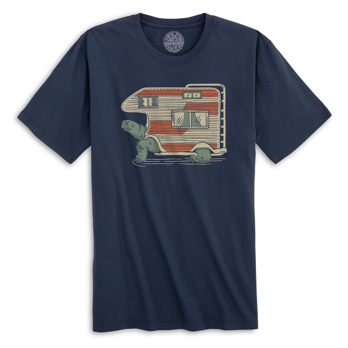 Tortoise Camper Funny Organic T-shirt in Navy - Front View