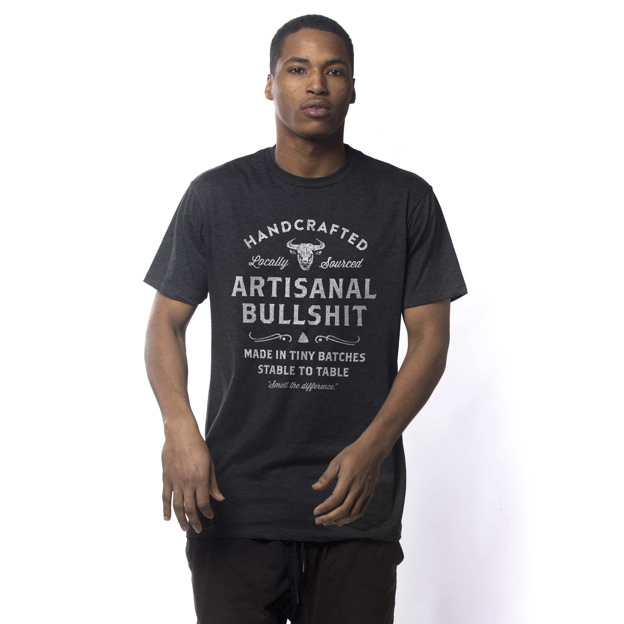 Men's Artisanal Bullshit Vintage Graphic T-Shirt | Funny Hand Crafted Parody Tee On Model | Solid Threads