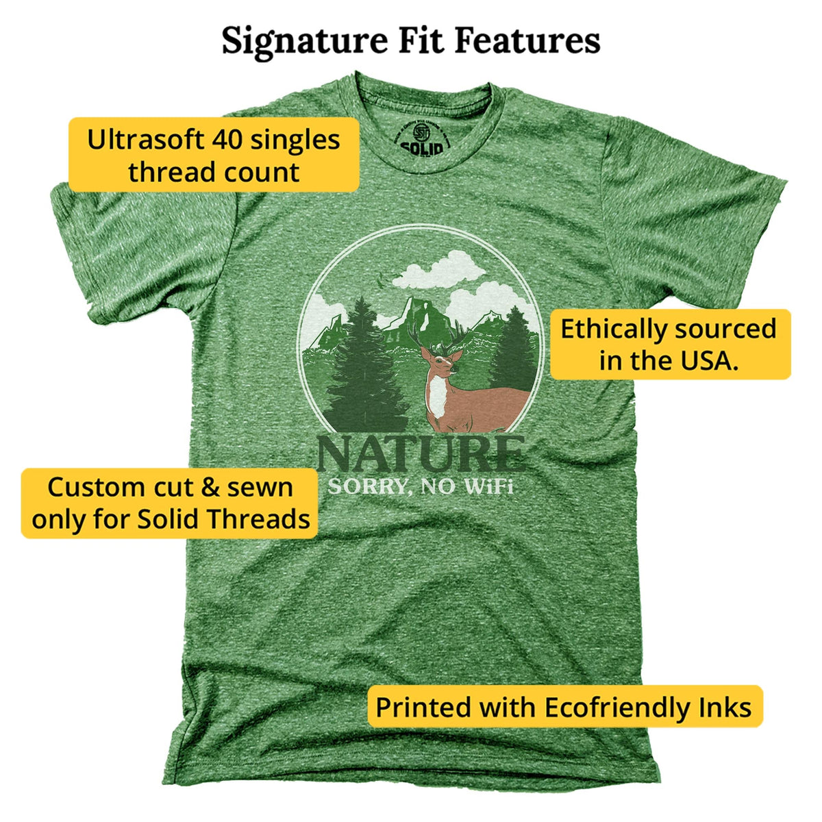 Sorry, No Wifi Vintage Signature T-shirt in Triblend Kelly - Fit Attributes