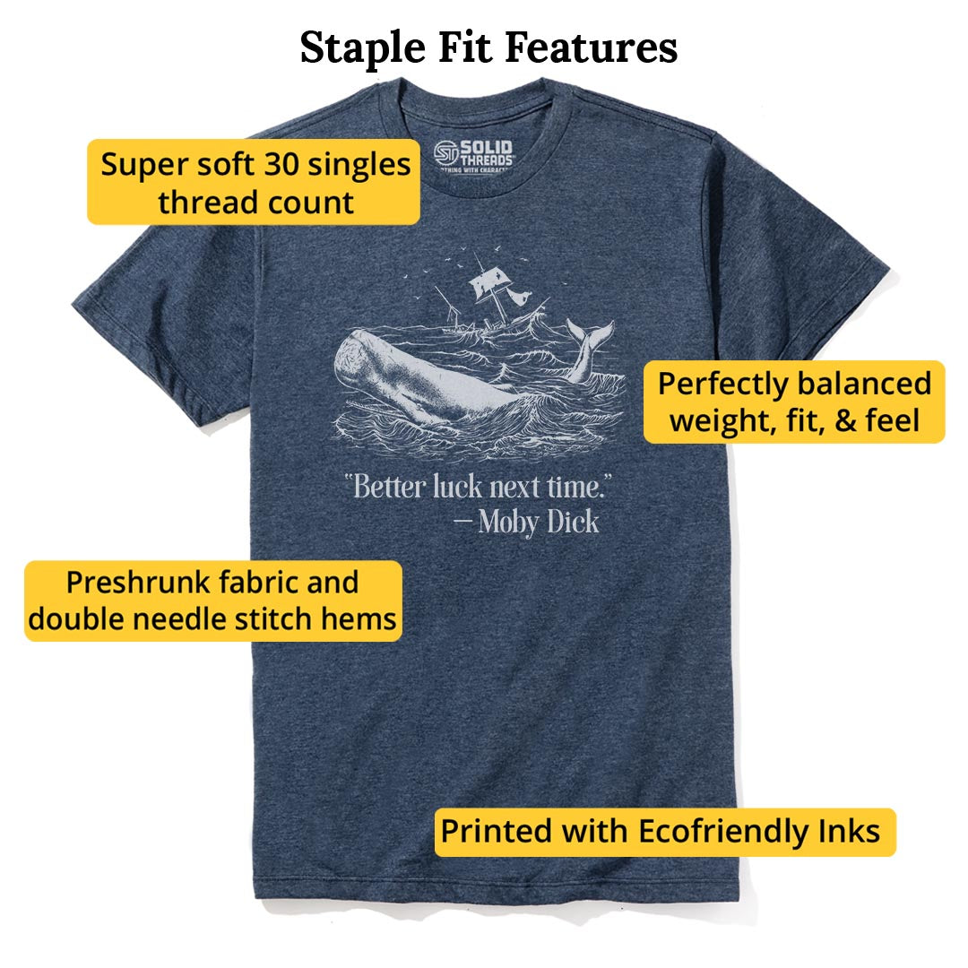 Moby Dick Designer Staple T-shirt in Navy Heather - Fit Attributes
