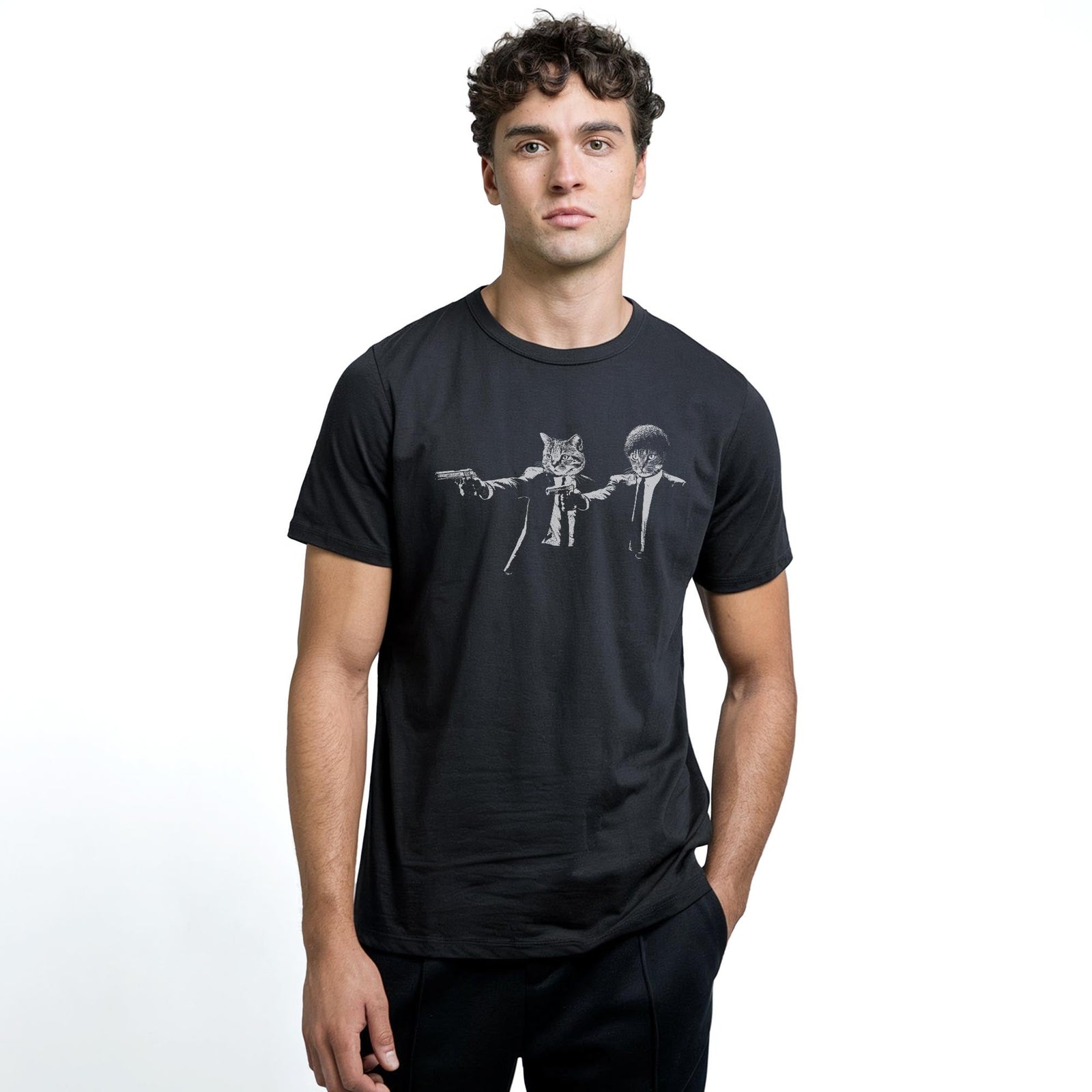 Pulp Felines Cool Staple T-shirt in Black On Model - Front View