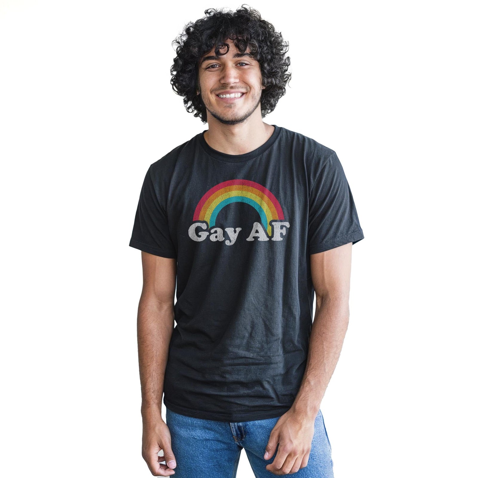 Gay Af Vintage Staple T-shirt in Black On Model - Front View