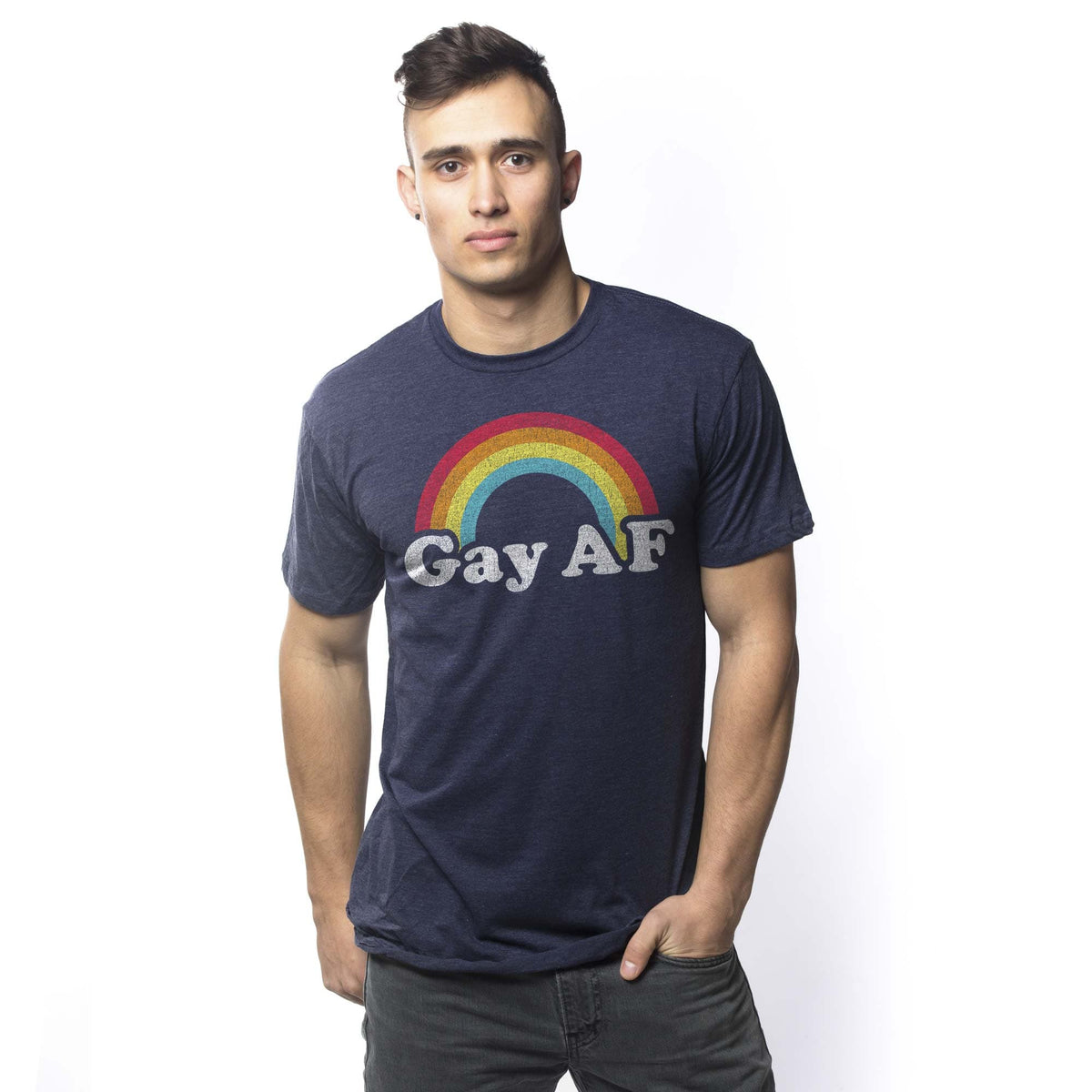 Men's Gay Af Vintage Graphic T-Shirt | Designer Lgbtq Pride  Tee On Model | Solid Threads
