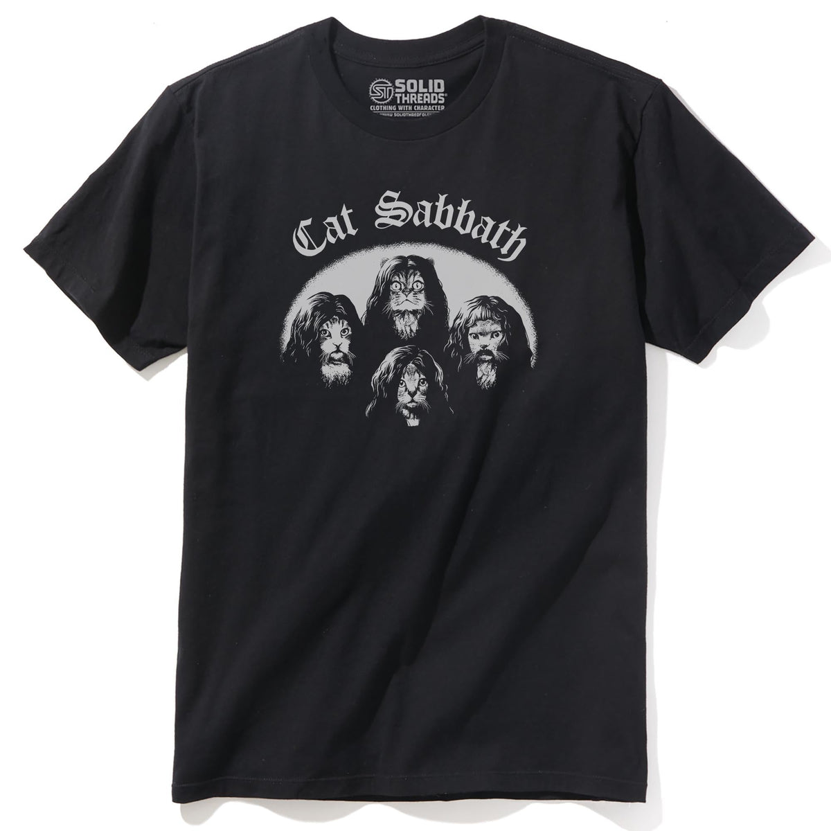 Cat Sabbath Funny Staple T-shirt in Black - Front View