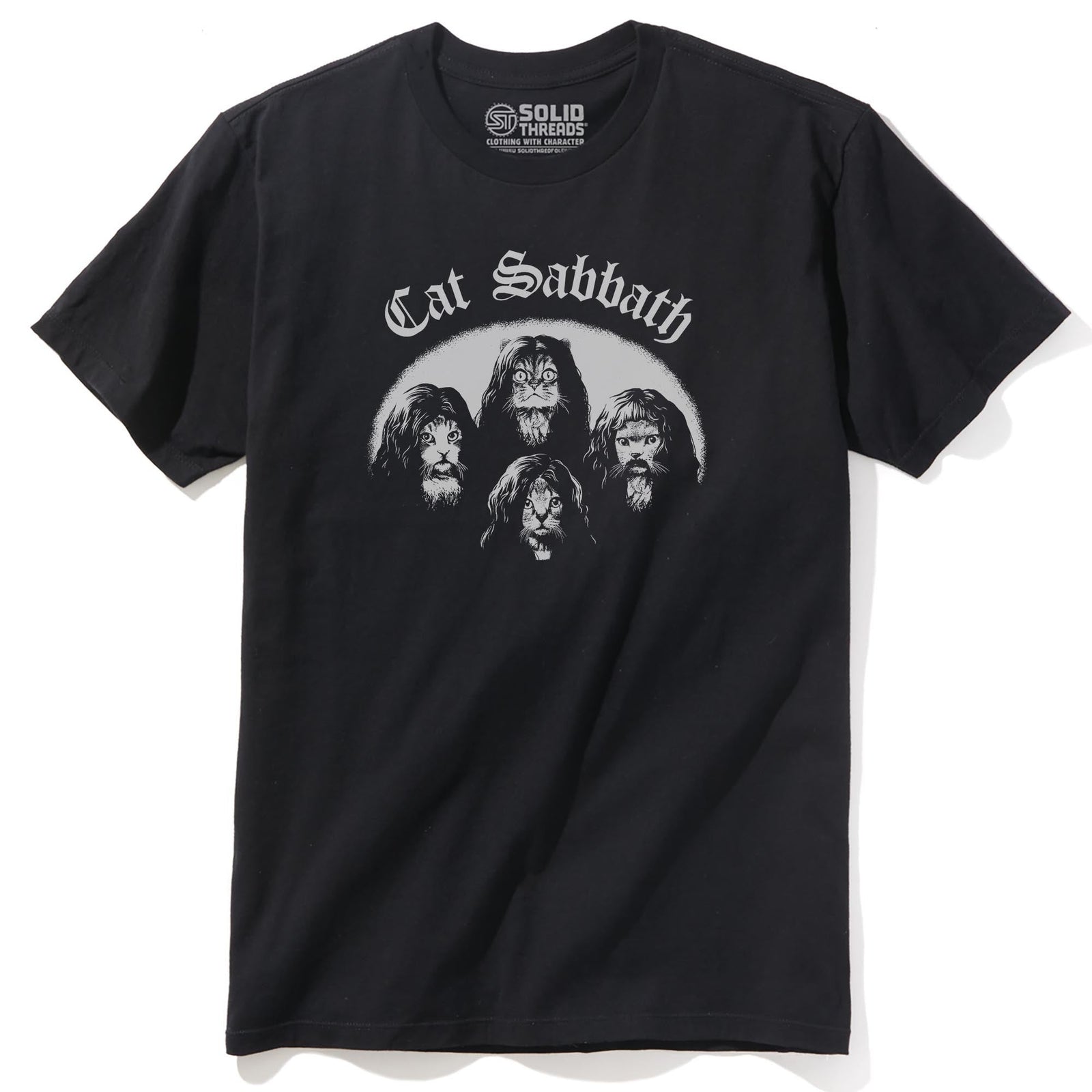 Cat Sabbath Funny Staple T-shirt in Black - Front View