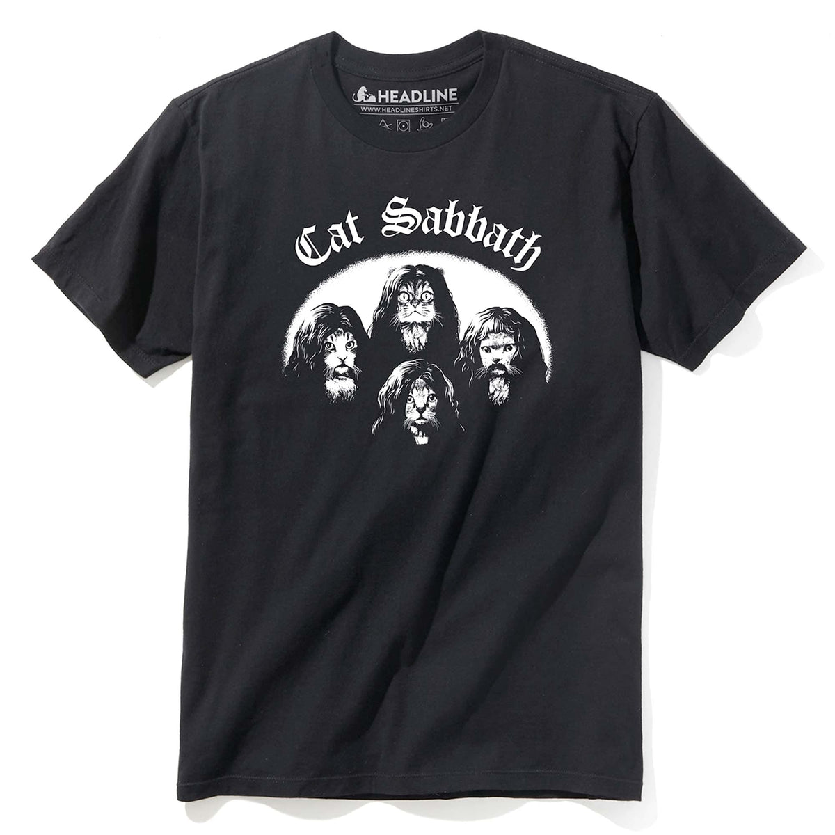 Men&#39;s Cat Sabbath Funny Music Graphic T-Shirt | Vintage Black Metal 70s Rock Tee | Solid Threads