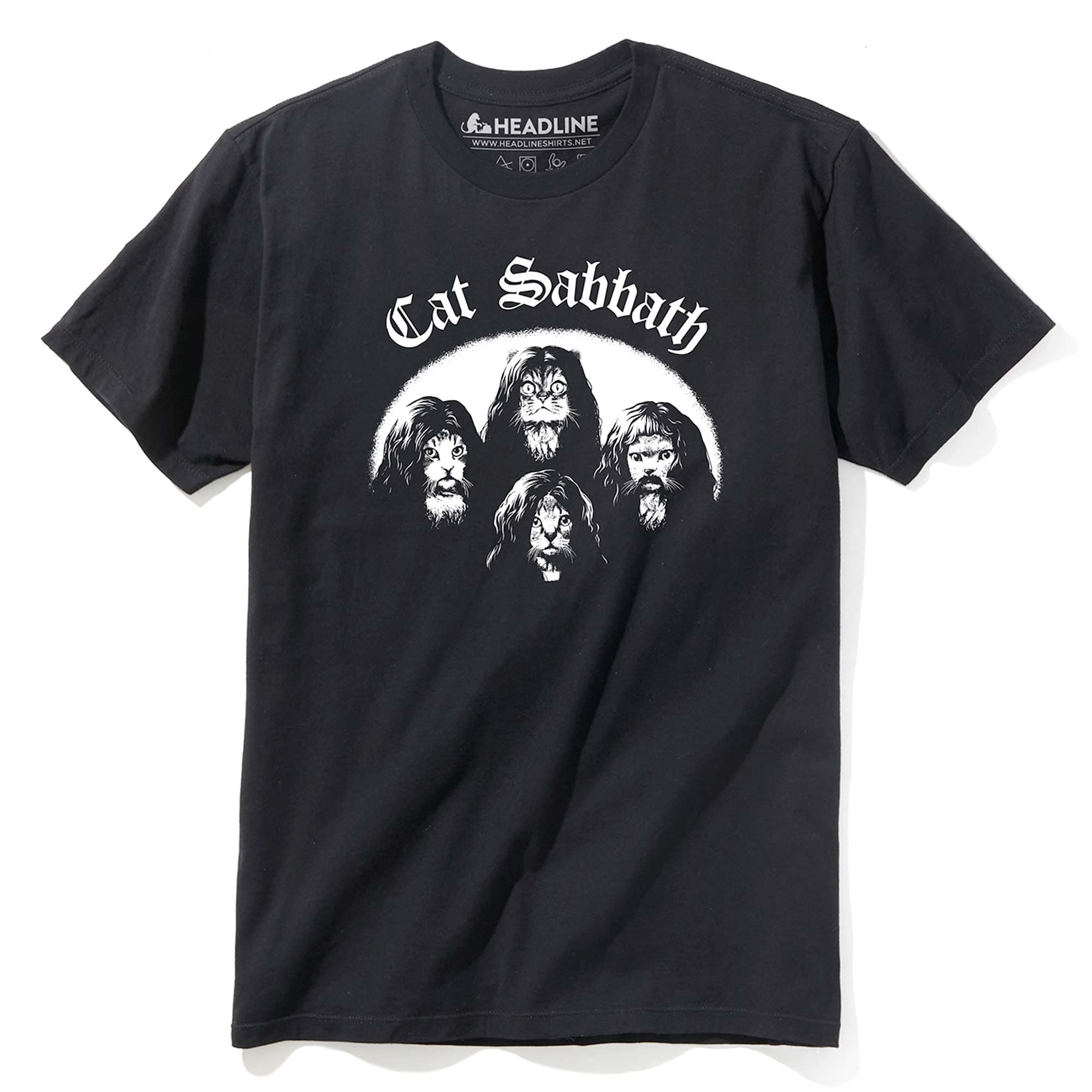 Men's Cat Sabbath Funny Music Graphic T-Shirt | Vintage Black Metal 70s Rock Tee | Solid Threads
