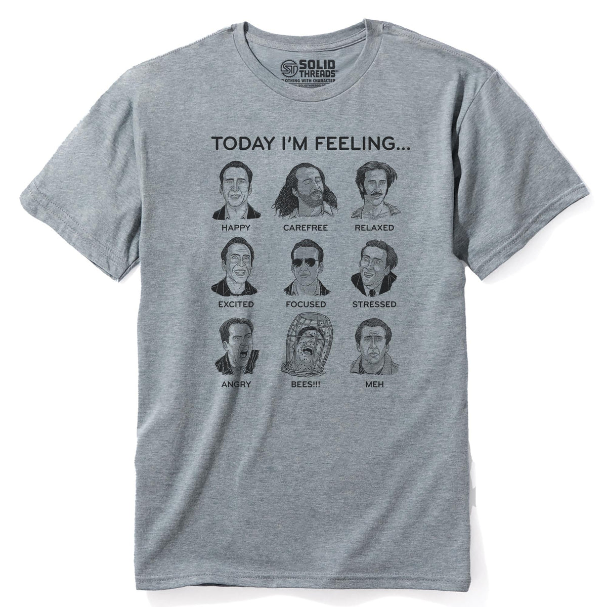 Nicolas Cage Mood Board Funny Staple T-shirt in Ash Heather - Front View