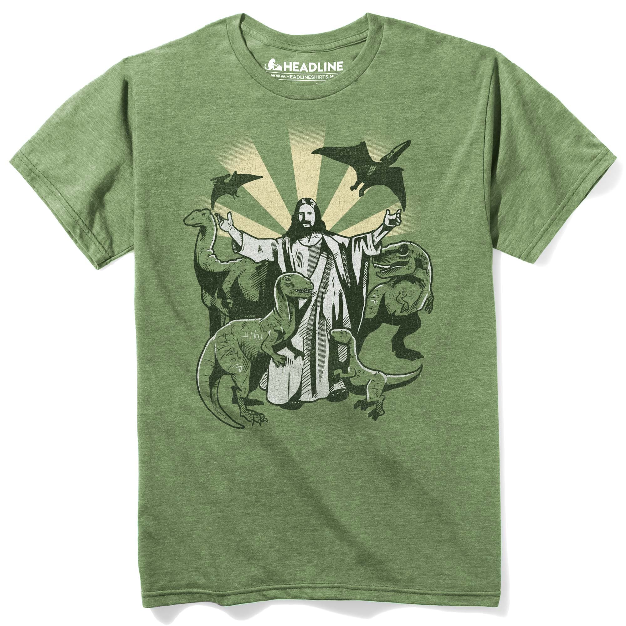 Men's Jesus And The Dinosaurs Vintage Graphic T-Shirt | Funny Evolution T-Rex  Tee | Solid Threads