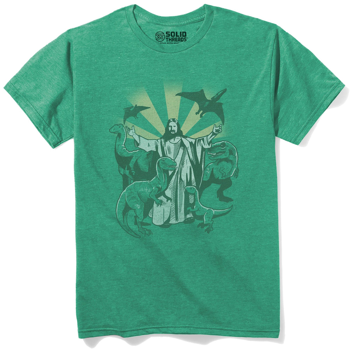 Jesus And The Dinosaurs Vintage Staple T-shirt in Kelly Heather - Front View