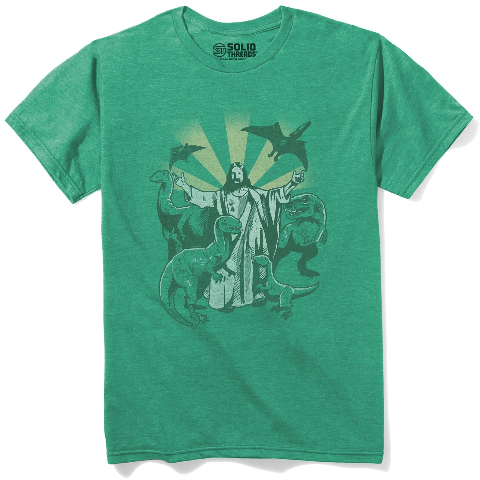 Jesus And The Dinosaurs Vintage Staple T-shirt in Kelly Heather - Front View